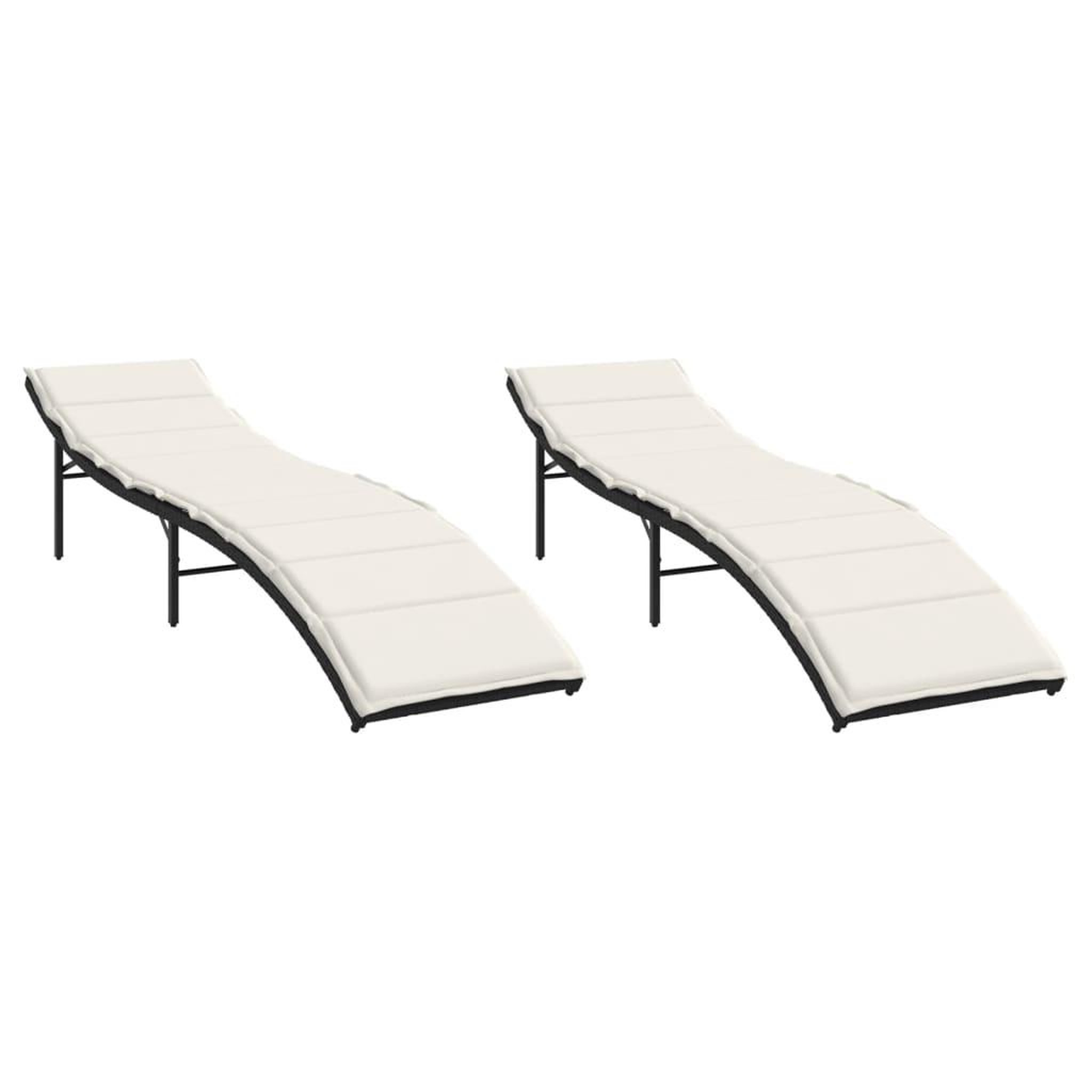 Voir la diapositive 2 : VIDAXL Chaises longues lot de 2 avec coussins noir resine tressee