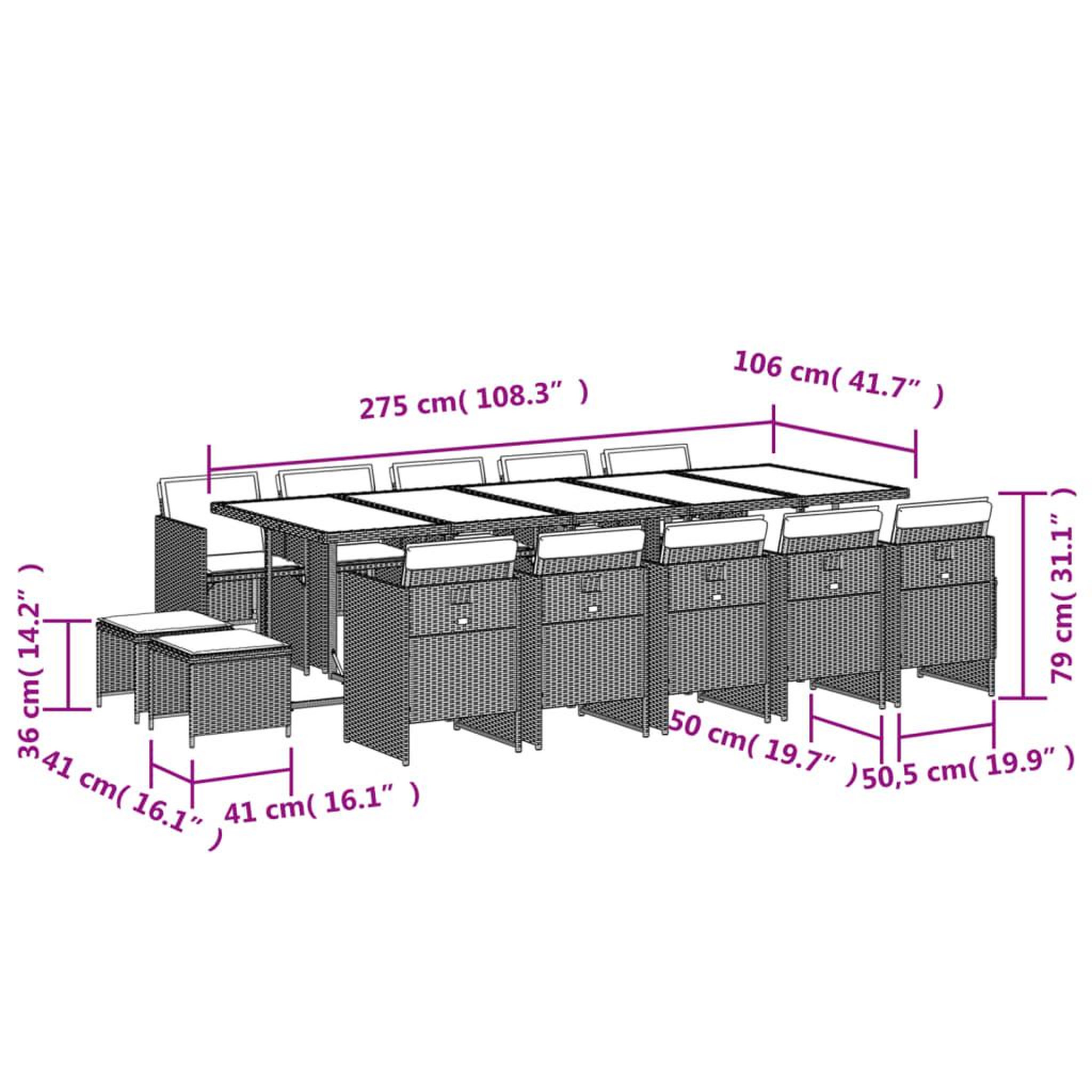 Voir la diapositive 6 : VIDAXL Ensemble a manger de jardin et coussins 15 pcs beige
