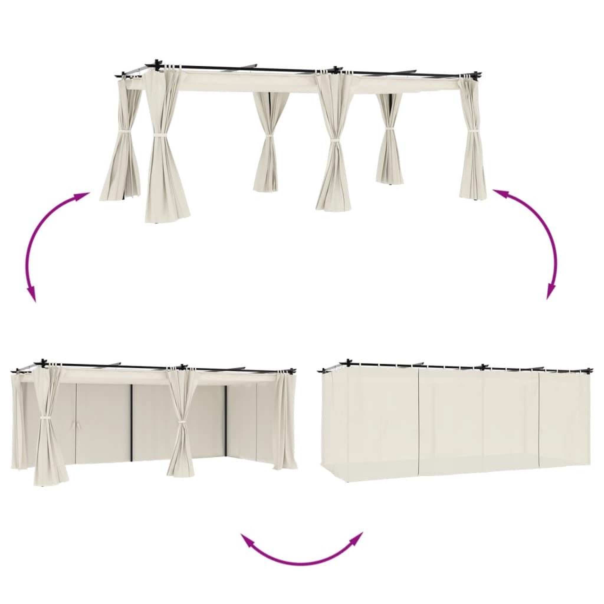 Voir la diapositive 3 : VIDAXL Tonnelle avec rideaux creme 6x3 m acier