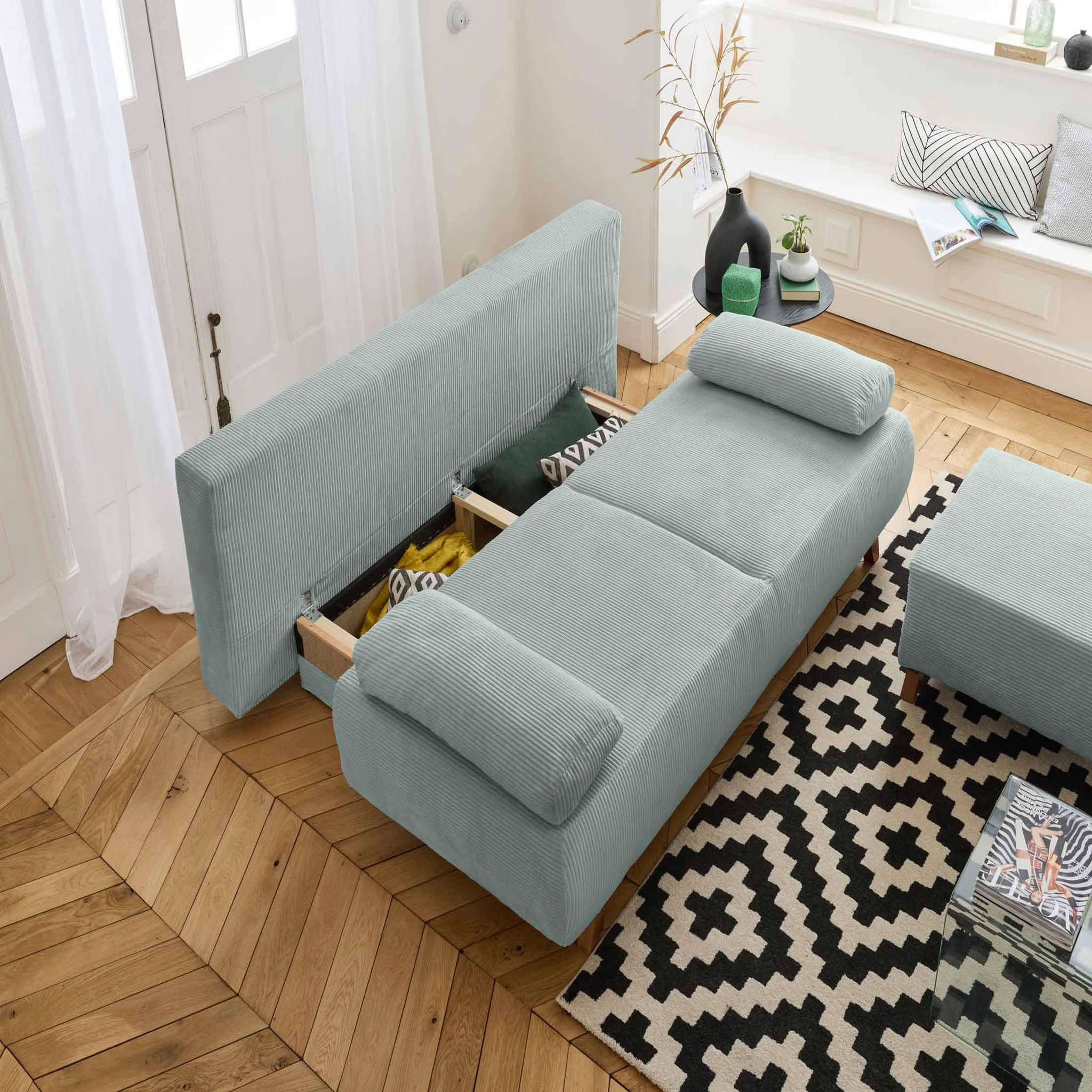 Voir la diapositive 3 : BEST MOBILIER Cristal - canapé 3 places - convertible avec coffre et pouf - en velours côtelé