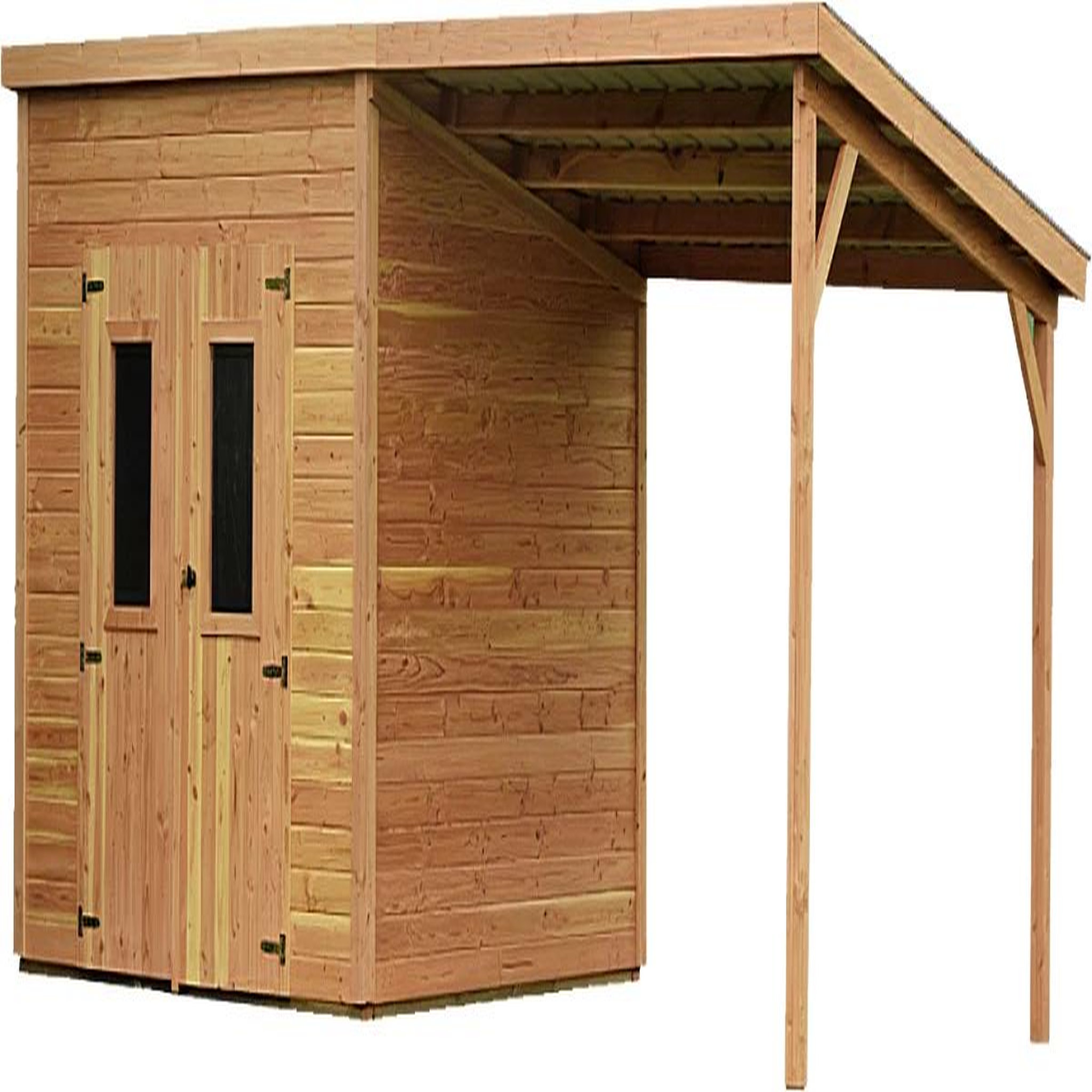 CENTRALE BRICO Abri de jardin bois douglas avec bûcher 7,53 m² - madriers 28 mm - toit monopente acier
