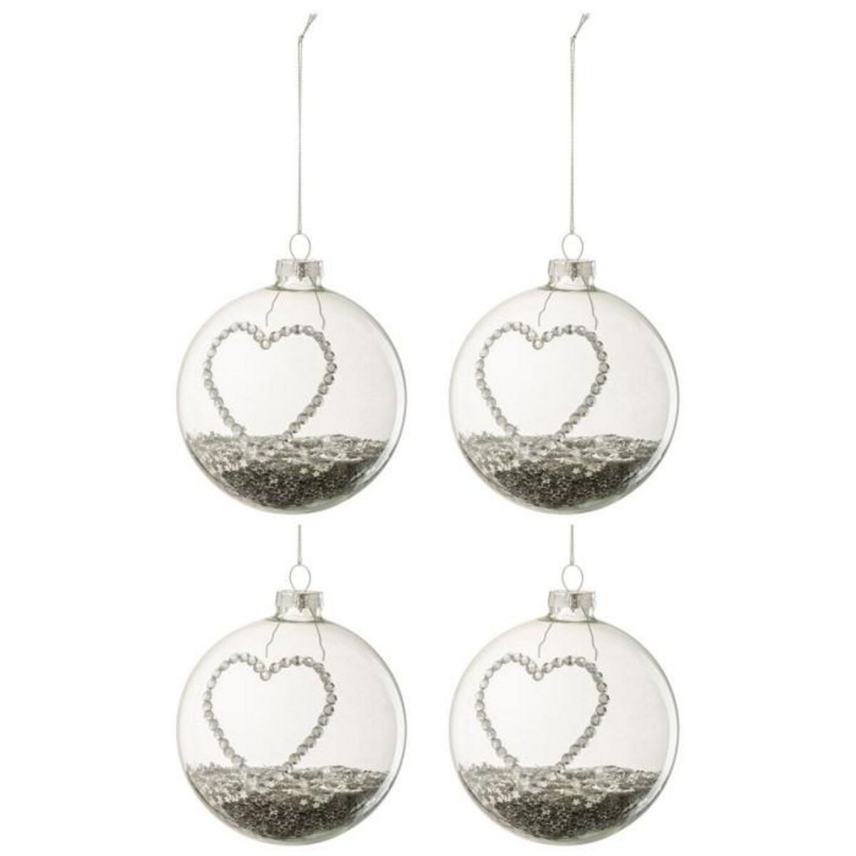 Paris Prix Lot de 4 Boules de Noël  Cœur Strass  10cm Argent