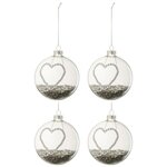 Paris Prix Lot de 4 Boules de Noël  Cœur Strass  10cm Argent