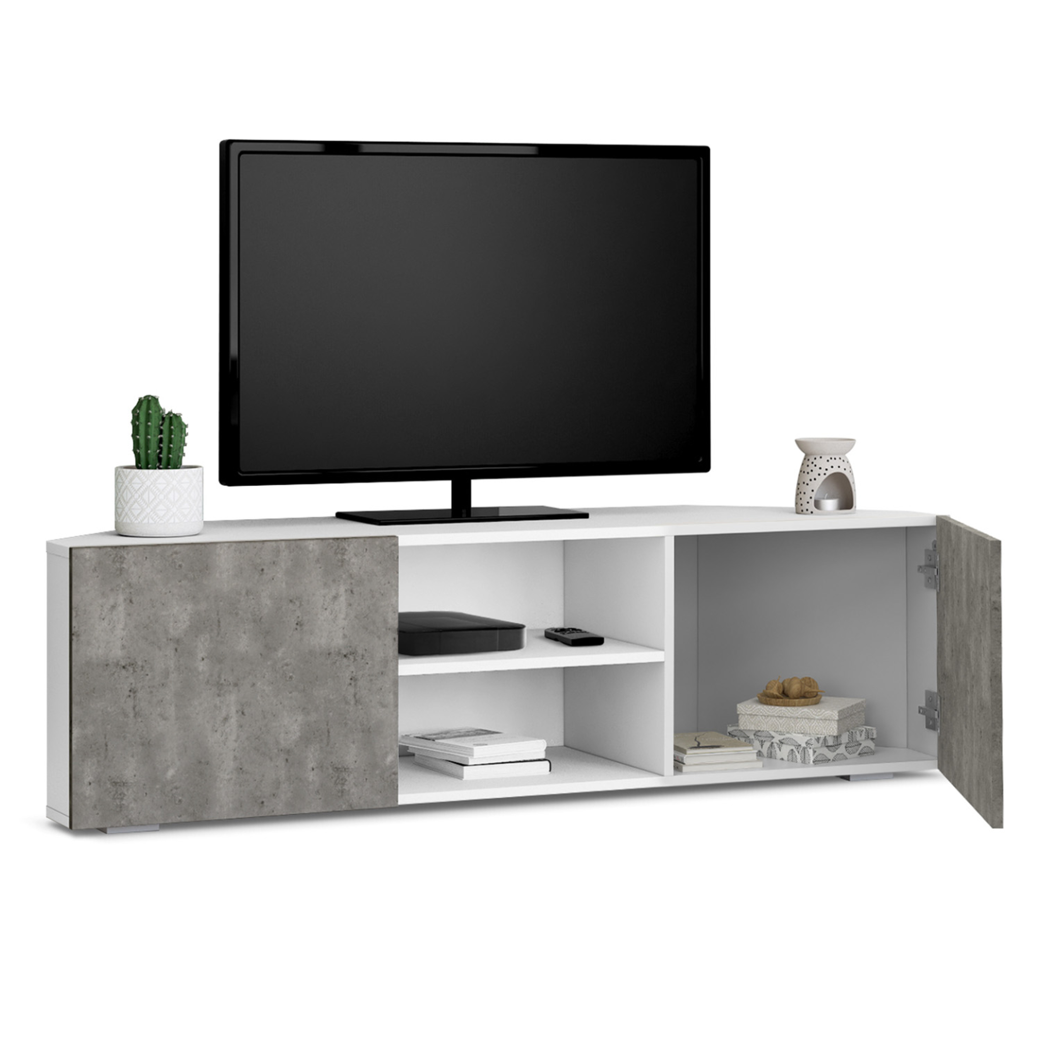 Voir la diapositive 4 : ID MARKET Meuble tv 110 cm d'angle eli blanc portes effet béton