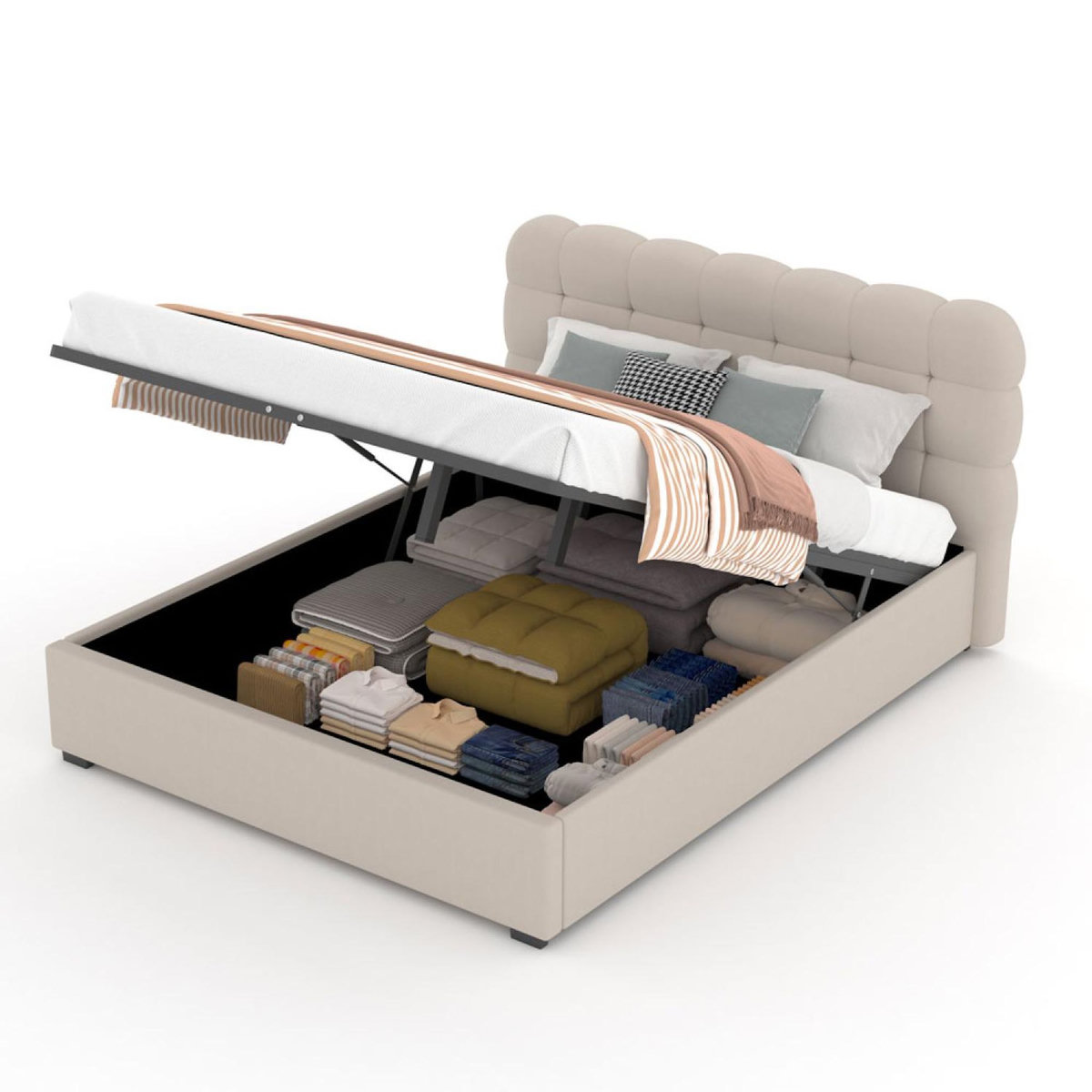 CONCEPT USINE Lit nuage avec coffre de rangement 160x200cm en velours beige DALLAS