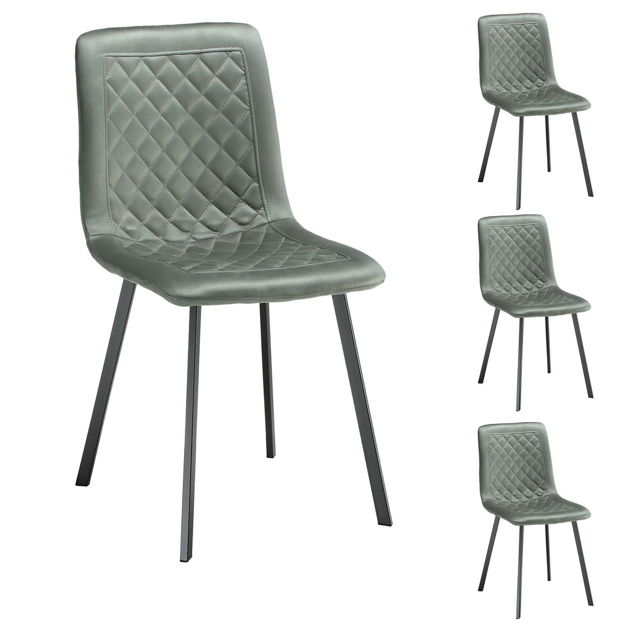 IDIMEX Lot de 4 chaises terni, en tissu suédine. Coloris disponibles : Vert