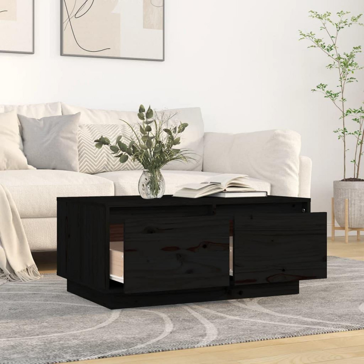 VIDAXL Table basse Noir 80x50x35 cm Bois massif de pin