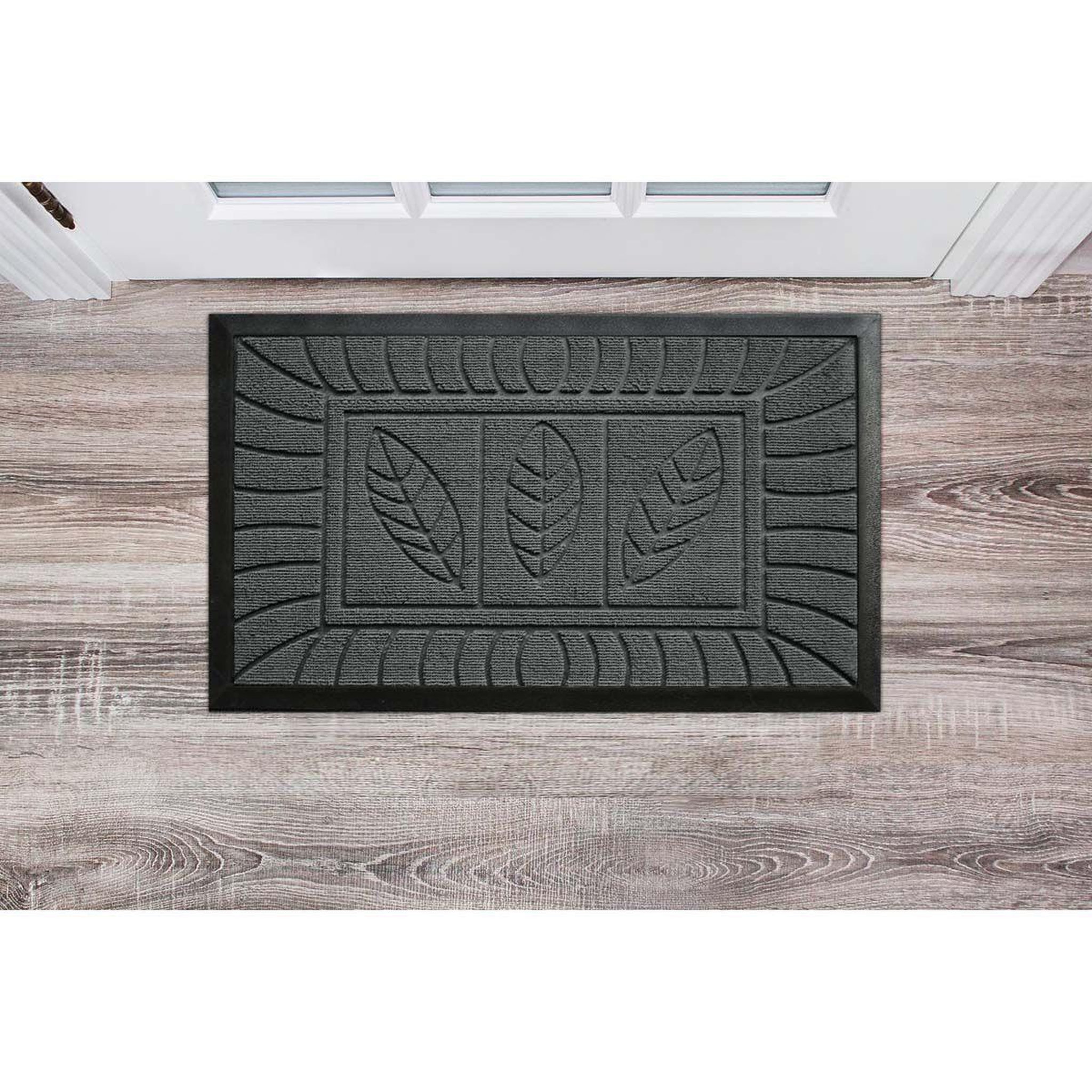 Voir la diapositive 3 : Douceur d'Intérieur Tapis d'Entrée  Feuilles  45x75cm Gris