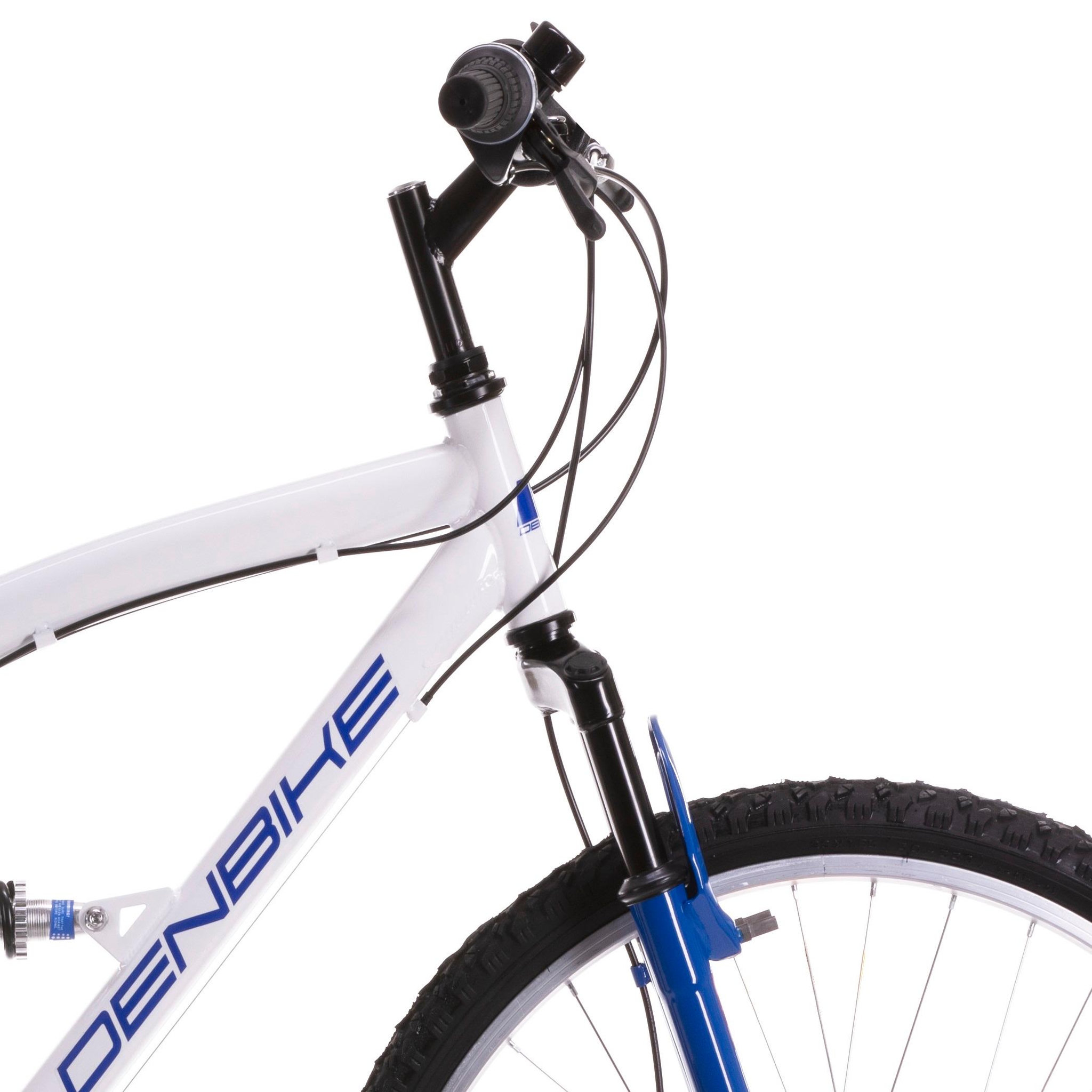 Voir la diapositive 3 : VTT 26'' - Vélo Tout Suspendu - 18 Vitesses - Poignées tournantes - Freins avant à disque et V-Brake arrière - Jantes Aluminium.