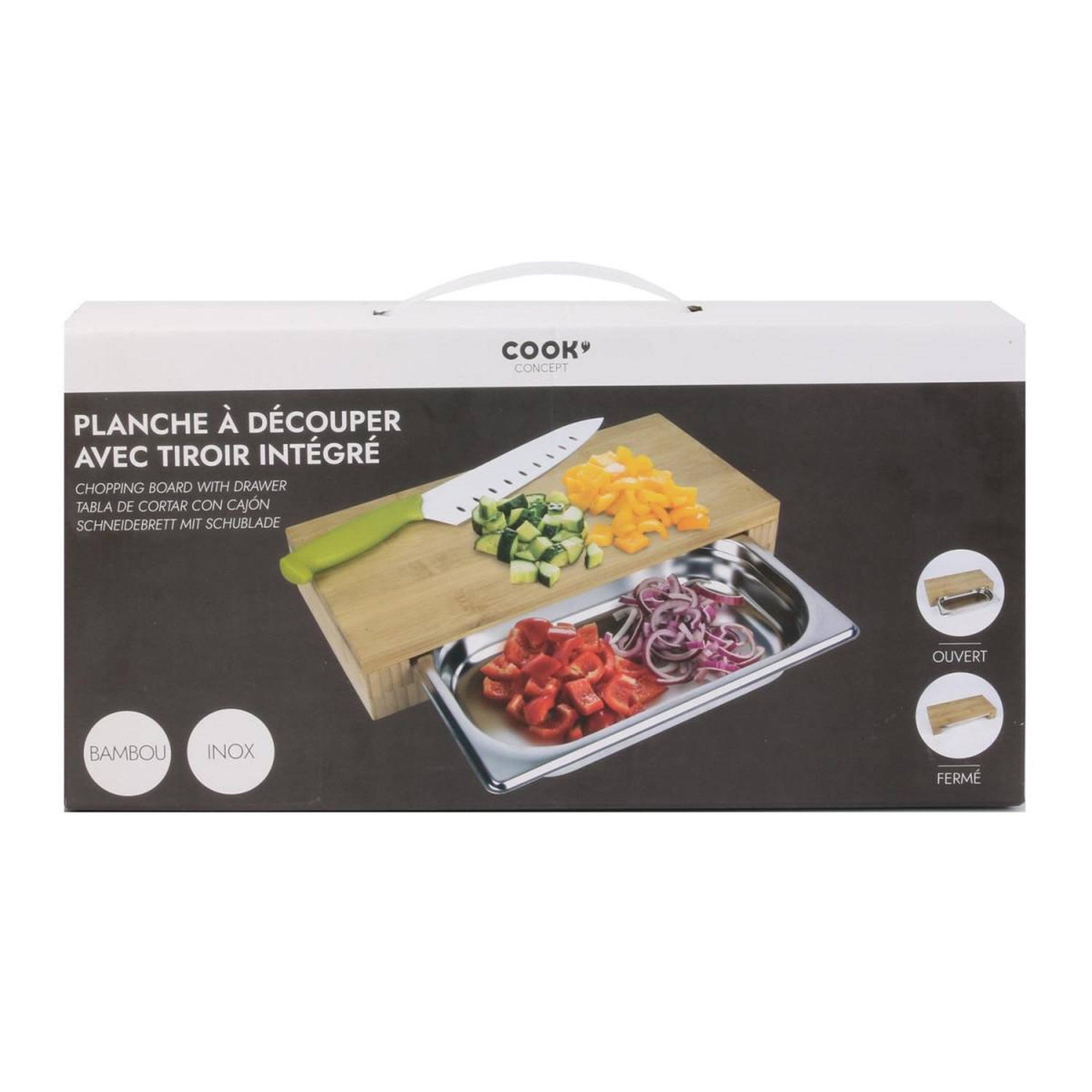 Voir la diapositive 5 : COOK CONCEPT Planche à découper & tiroir  dolga  34cm naturel