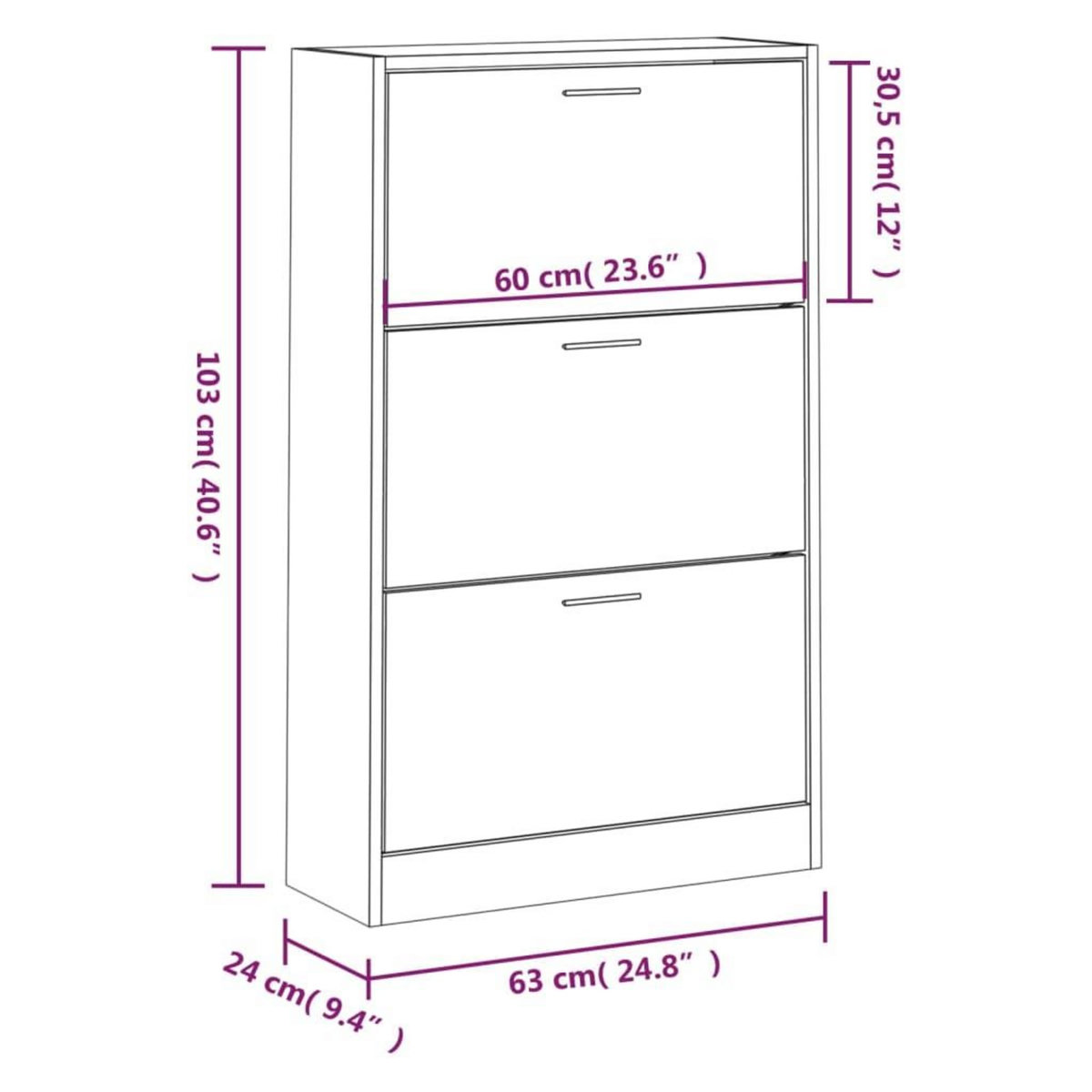 VIDAXL Armoire a chaussures Blanc 63x24x103 cm Bois d'ingenierie