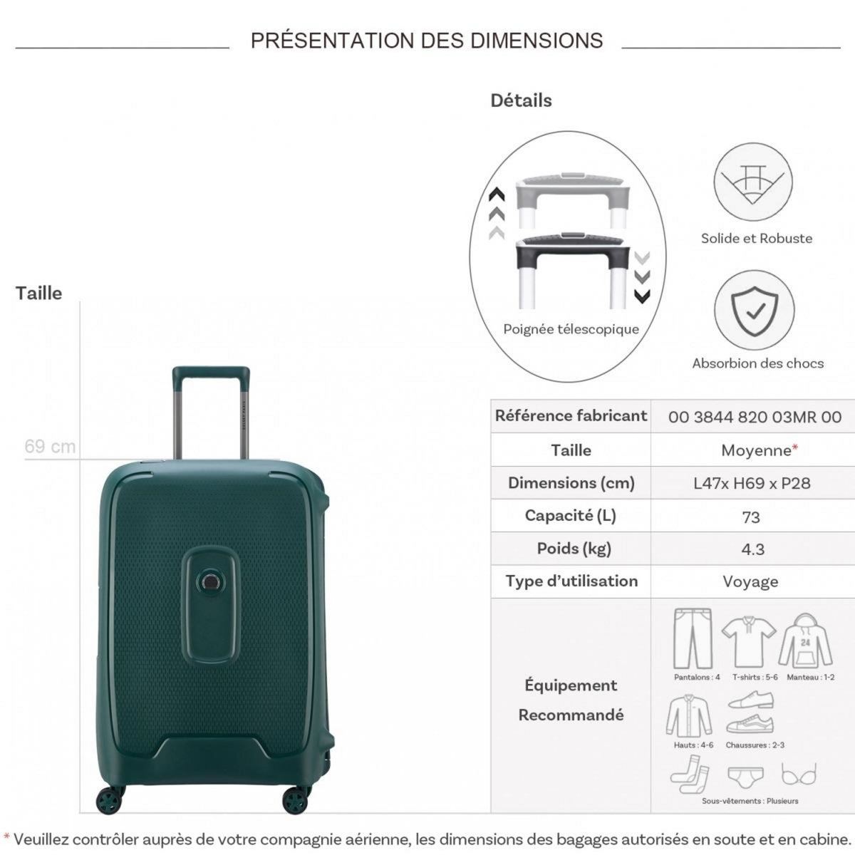 Delsey Valise rigide Moncey 69cm TSA Polypropylène