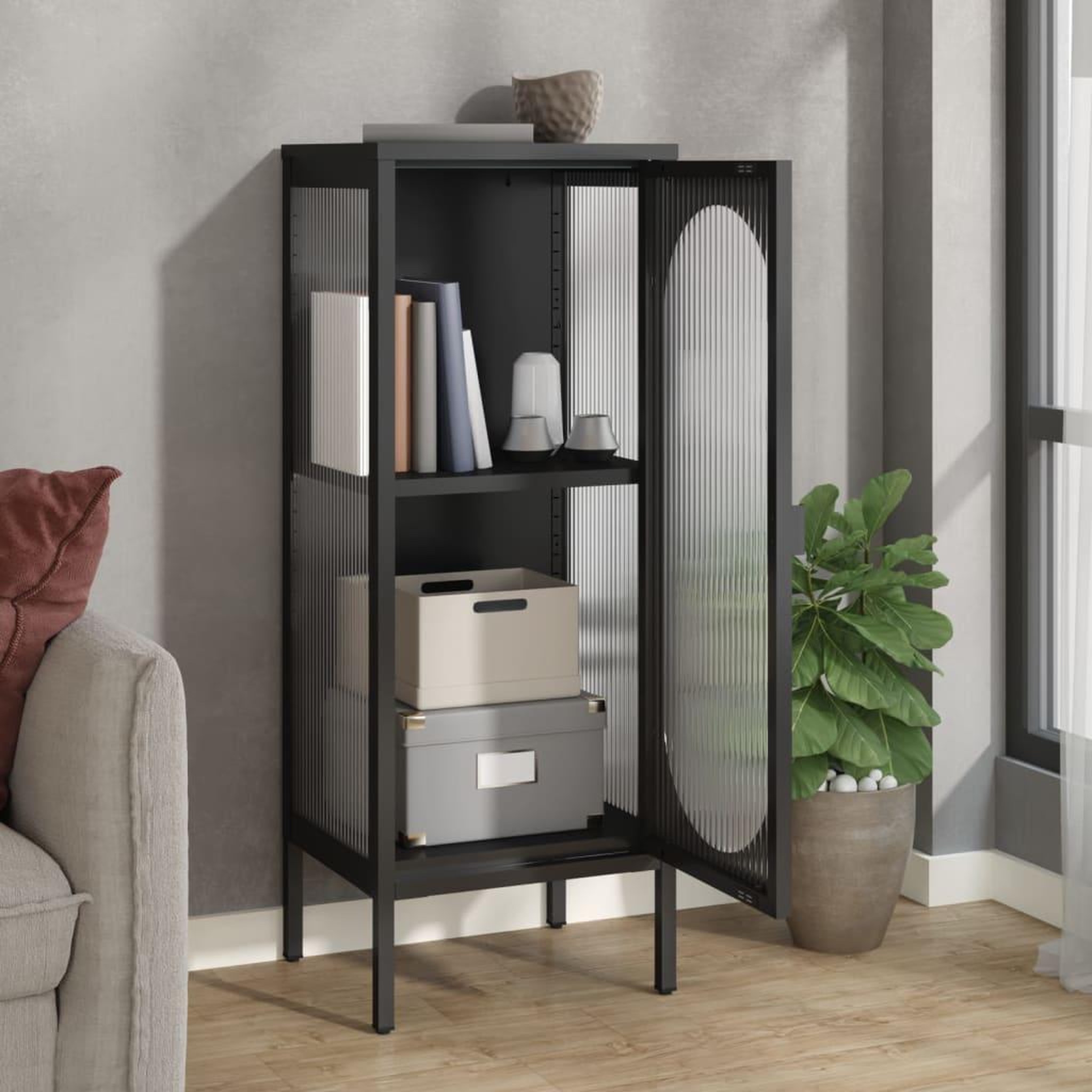 Voir la diapositive 3 : VIDAXL Buffet noir 40x35x105 cm verre et acier