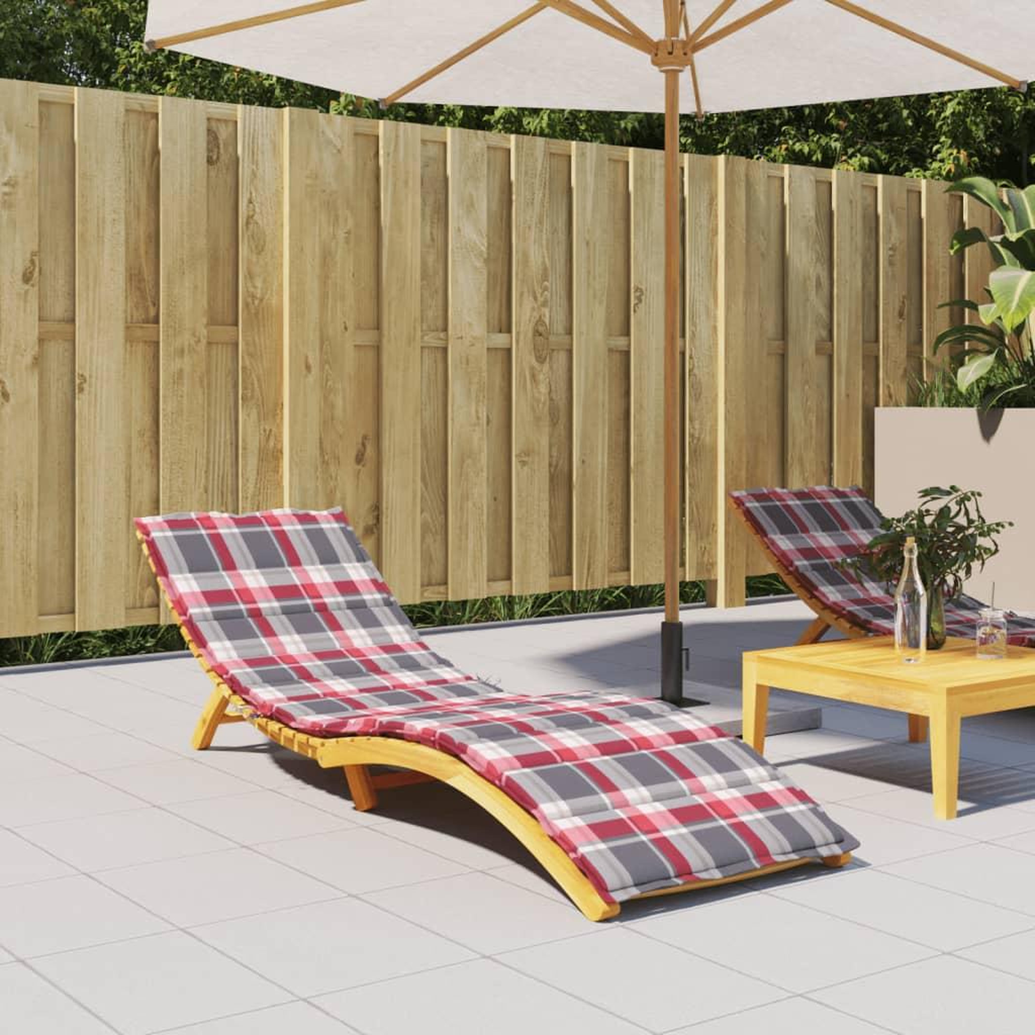 VIDAXL Coussin de chaise longue a carreaux rouge 200x60x3 cm