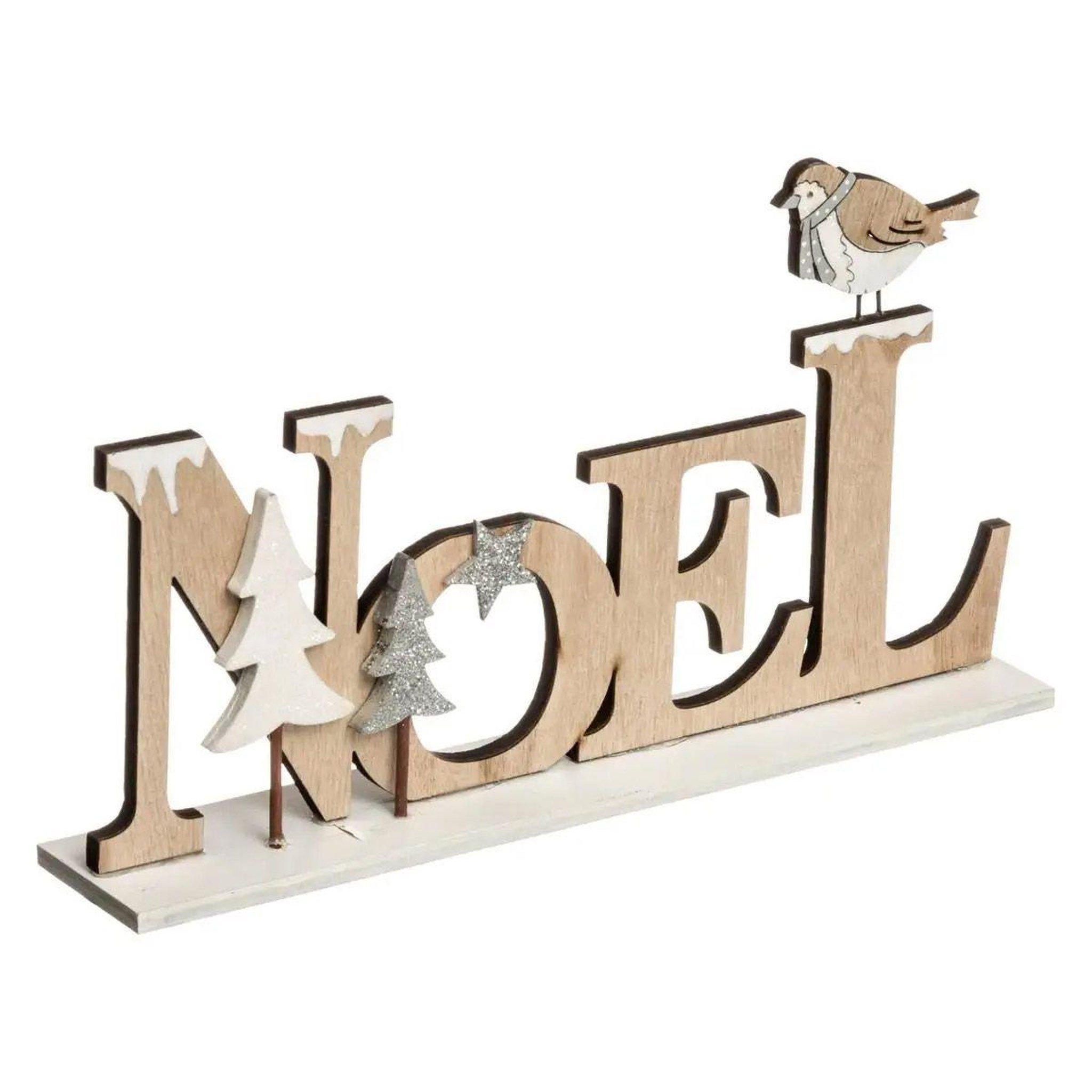 ATMOSPHERA Mot noël à poser  marron glacé  22cm beige & blanc