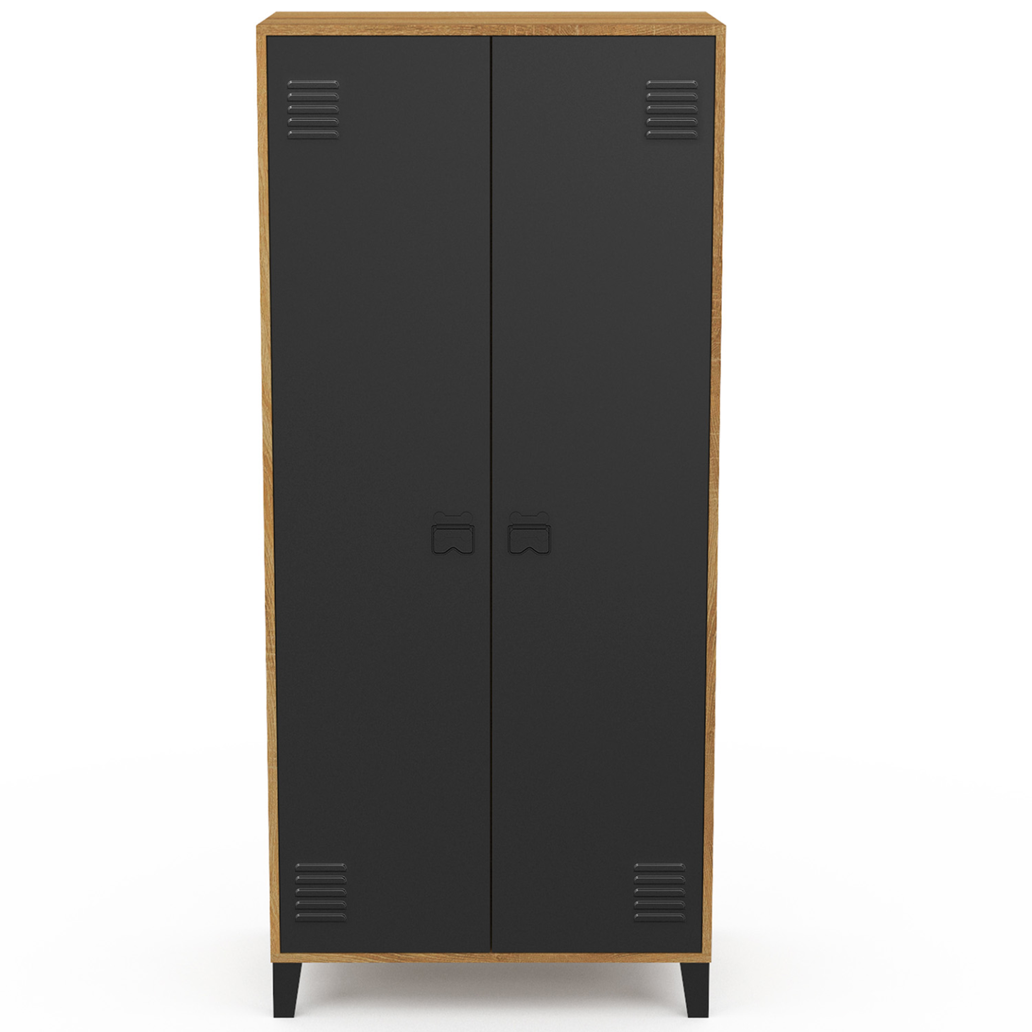 Voir la diapositive 5 : ID MARKET Armoire vestiaire penderie ester 2 portes métal noir et contour bois design industriel