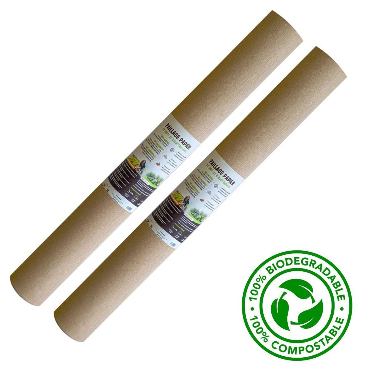 KZ GARDEN Pack de 2 Toiles de paillage Papier Autodégradable Kraft 0.9 x 20m Paillage pour Jardin Anti mauvaises herbes 100% Cellulose