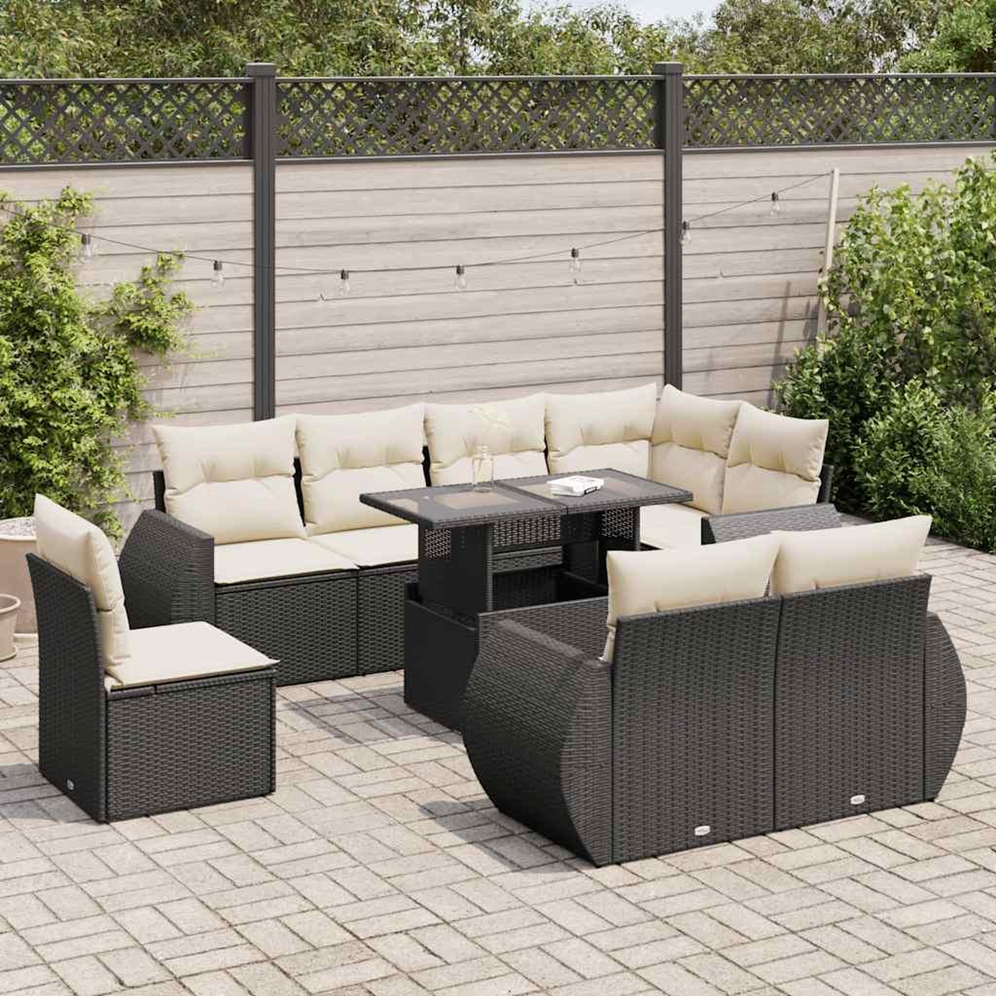VIDAXL Salon de jardin 9 pcs avec coussins noir resine tressee