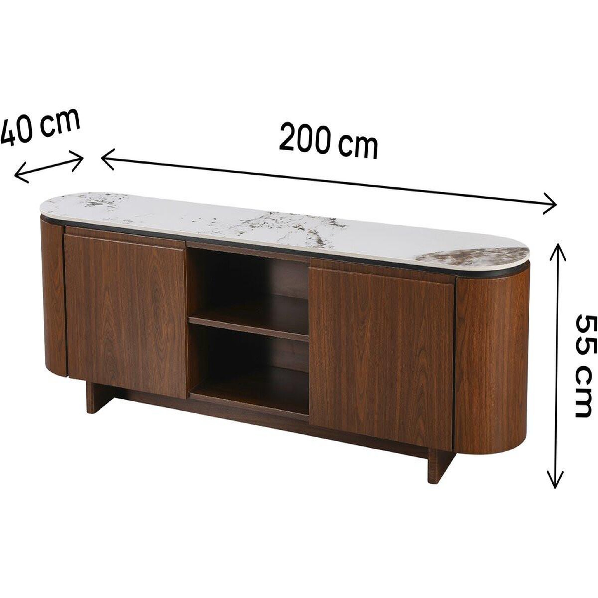 Voir la diapositive 3 : Habitat et Jardin Meuble tv en bois avec plateau en céramique  stonea  - 200 x 40 x 55 cm - marron