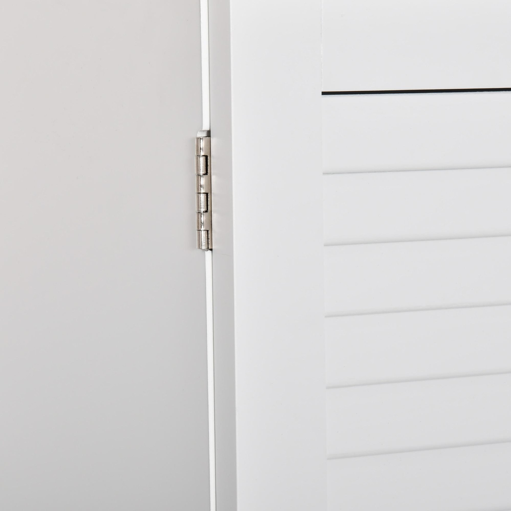 Voir la diapositive 5 : KLEANKIN Armoire haute murale salle de bain ou wc - placard 2 portes persiennes avec étagère - porte-serviette - mdf blanc