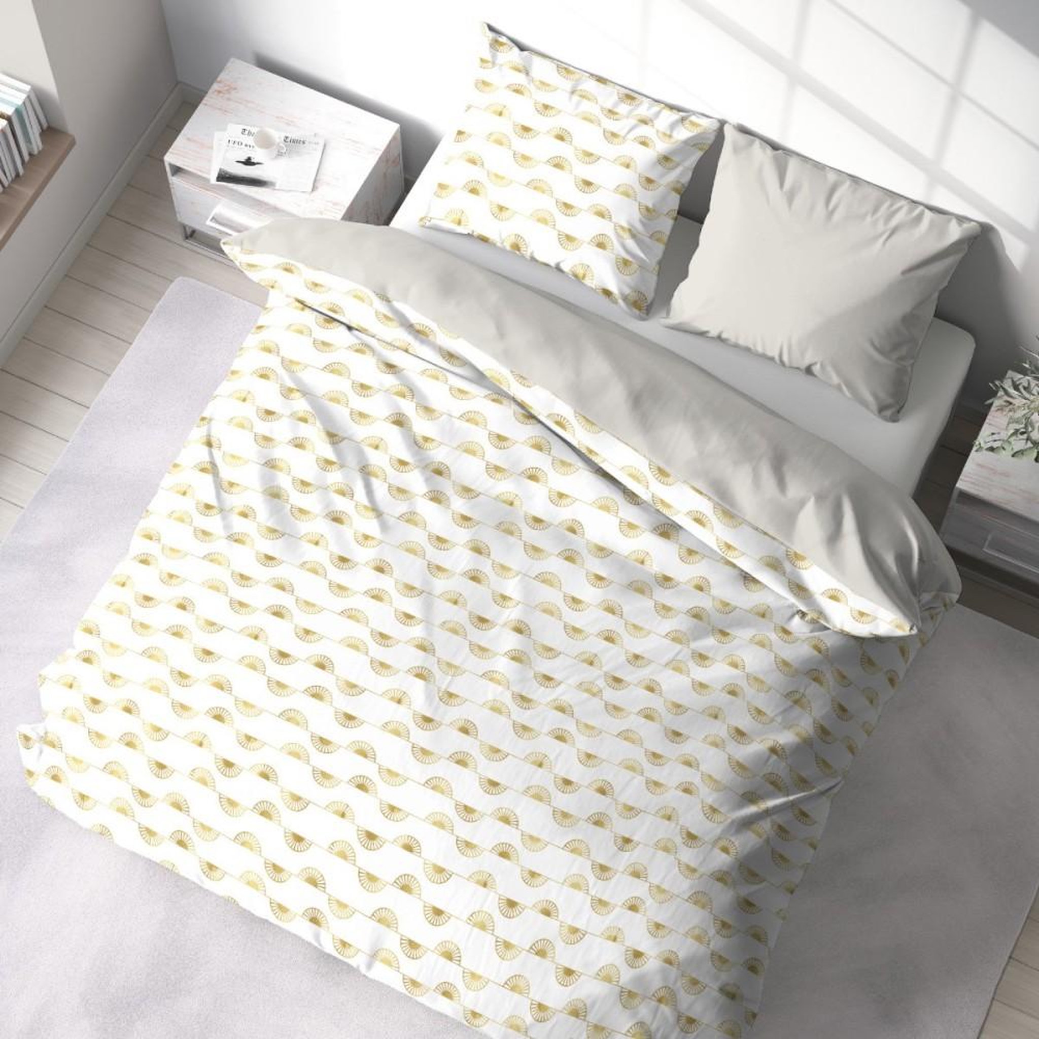 Voir la diapositive 3 : COTE DECO Housse de couette 240x220 HELIS + 2 taies microfibre