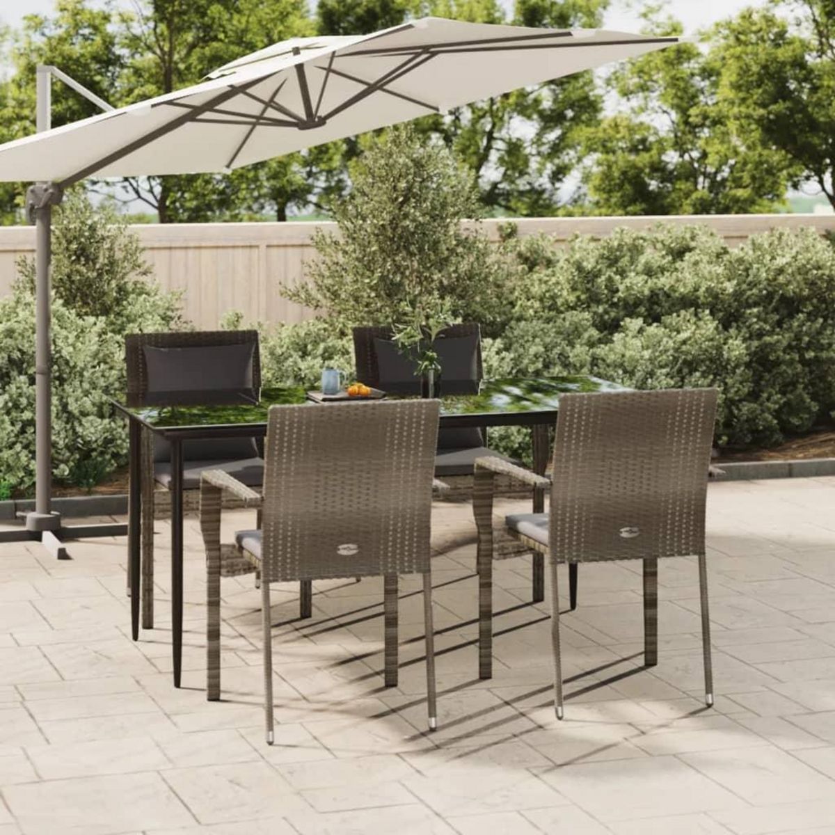 VIDAXL Ensemble a manger de jardin coussins 5 pcs noir et gris