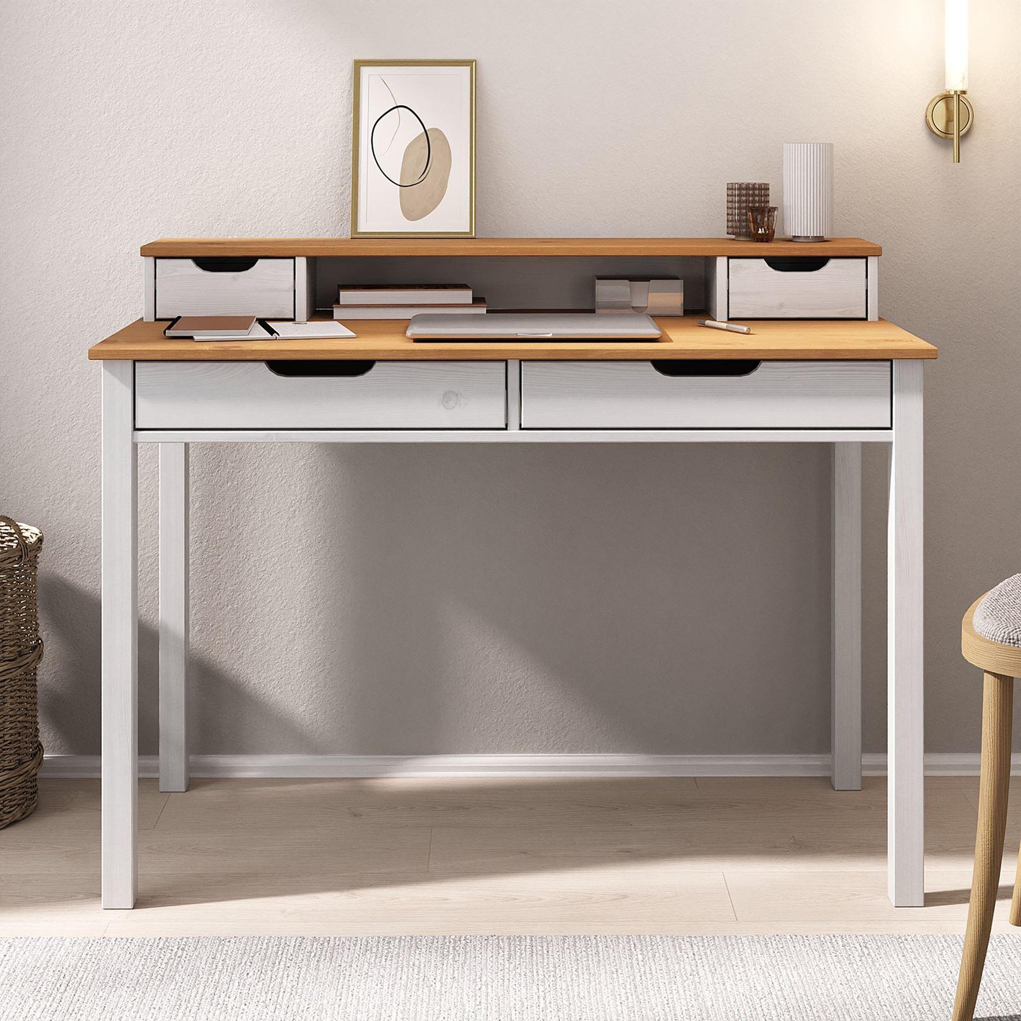Voir la diapositive 2 : IDIMEX Bureau raul l 114 cm avec 4 tiroirs en bois massif