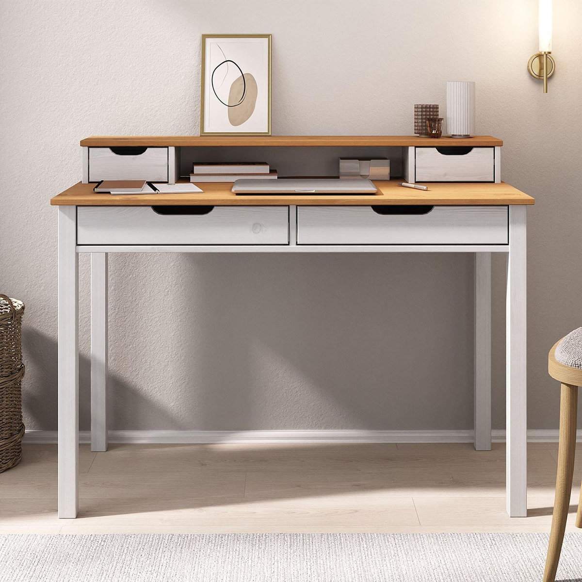 IDIMEX Bureau RAUL L 114 cm avec 4 tiroirs en bois massif