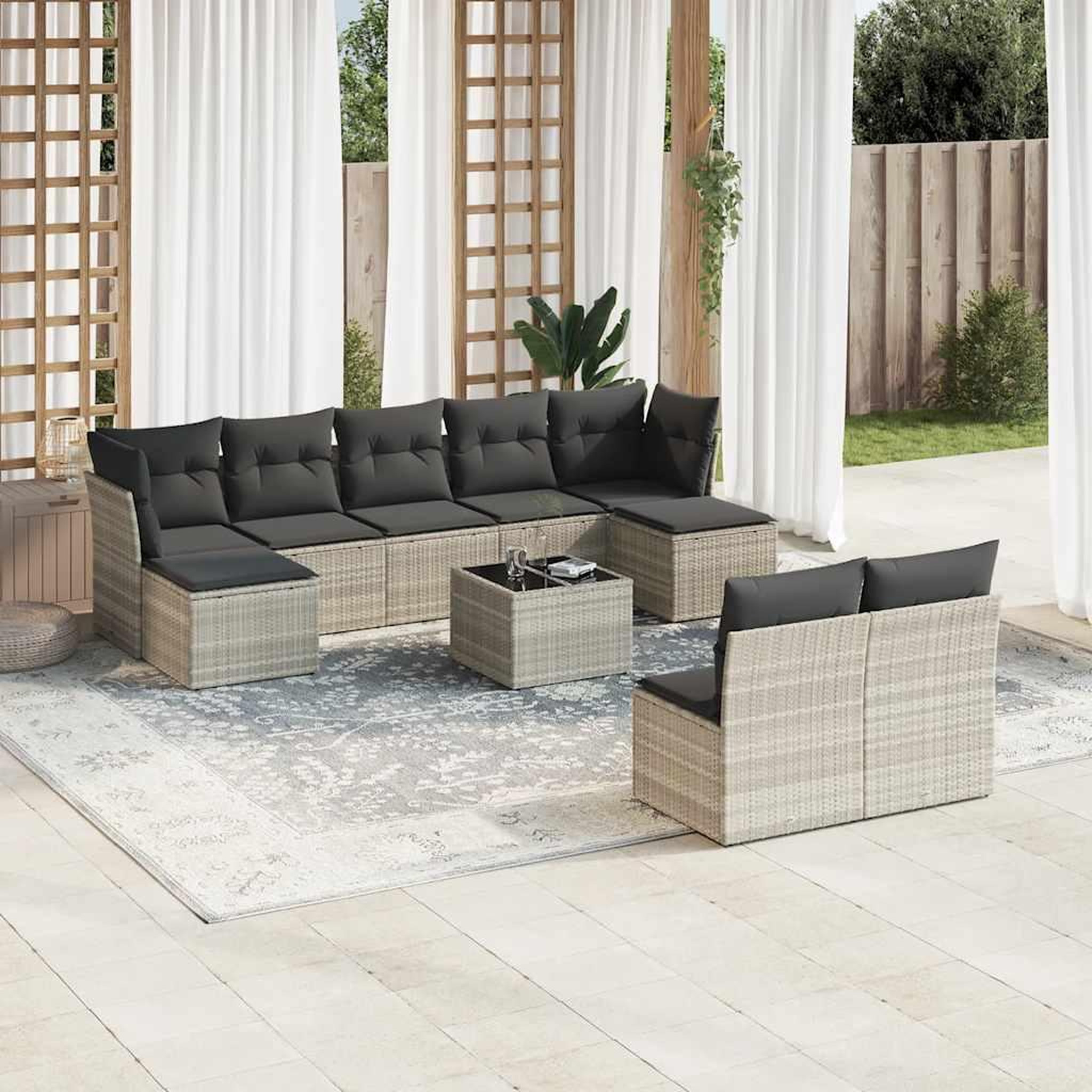 VIDAXL Salon de jardin avec coussins 10 pcs gris clair resine tressee