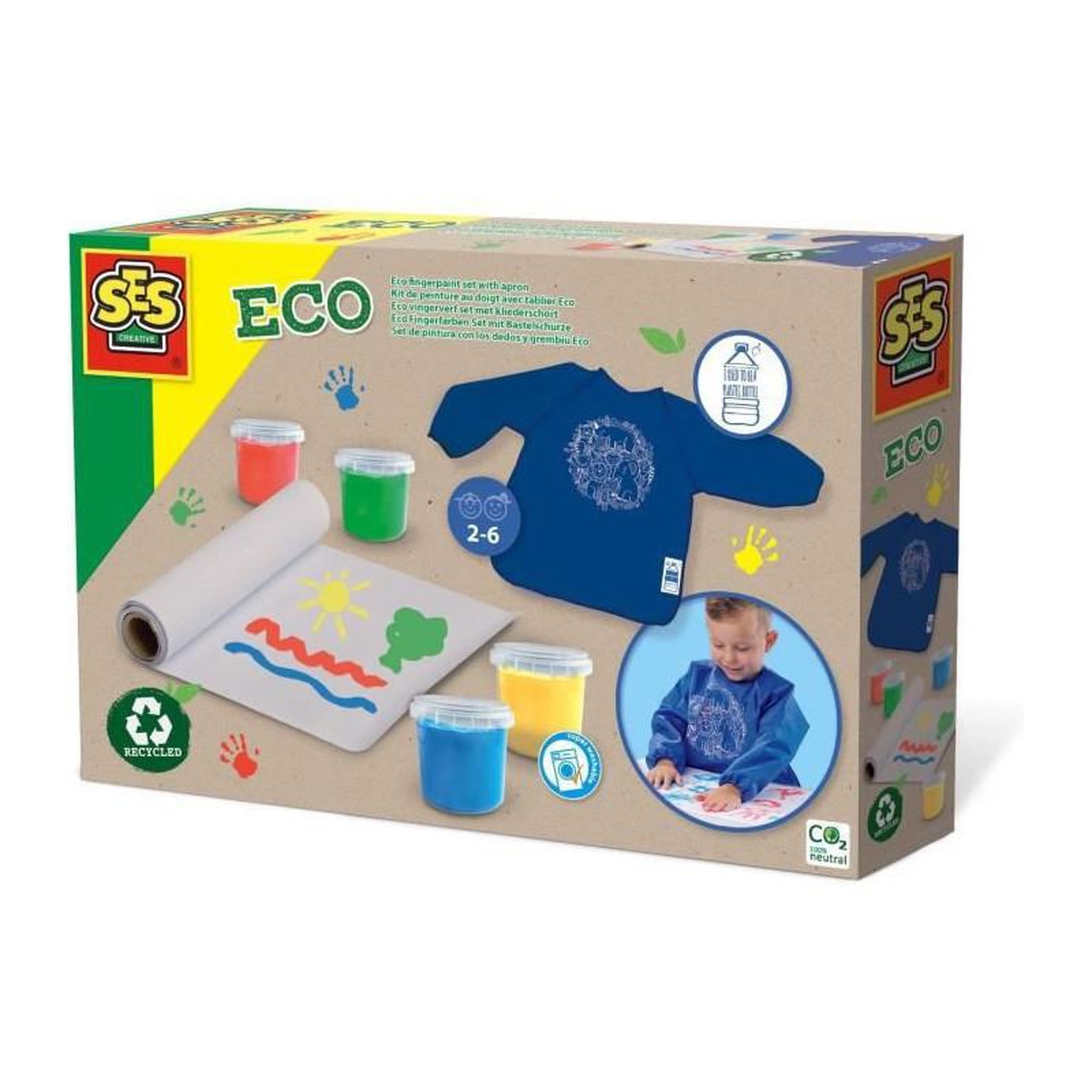 SES Creative SES CREATIVE - Kit de peinture au doigt avec tablier Eco - 100% recycle