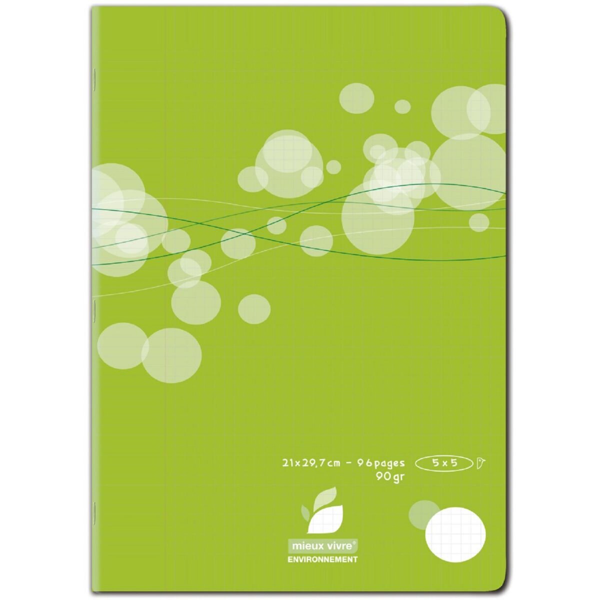 AUCHAN Cahier piqué polypro 21x29,7cm 96 pages petits carreaux 5x5 coloris aléatoire motif ronds