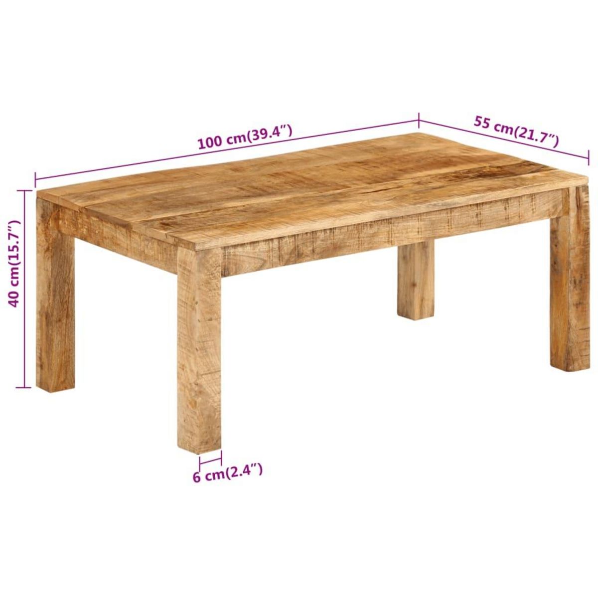 VIDAXL Table basse 100x55x40 cm bois de manguier massif