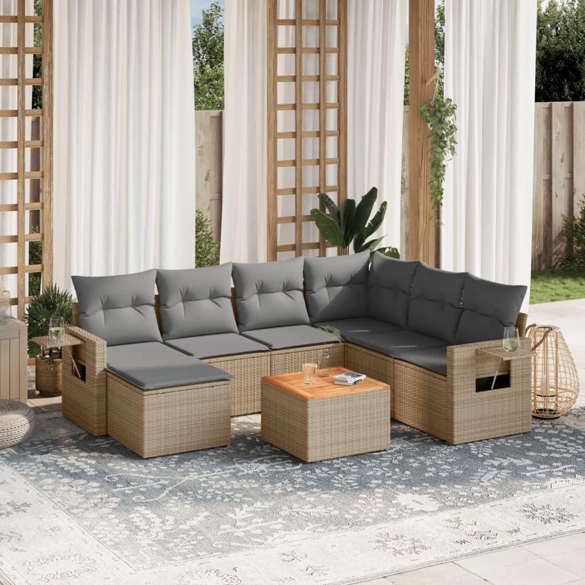 VIDAXL Salon de jardin avec coussins 8pcs melange beige resine tressee