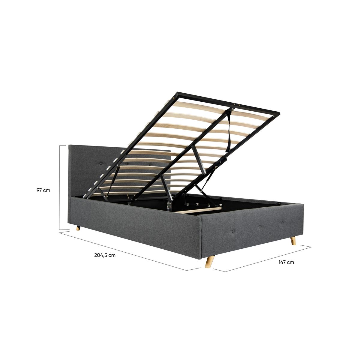 Lit coffre tissu scandinave avec sommier relevable 140x190 cm MILA