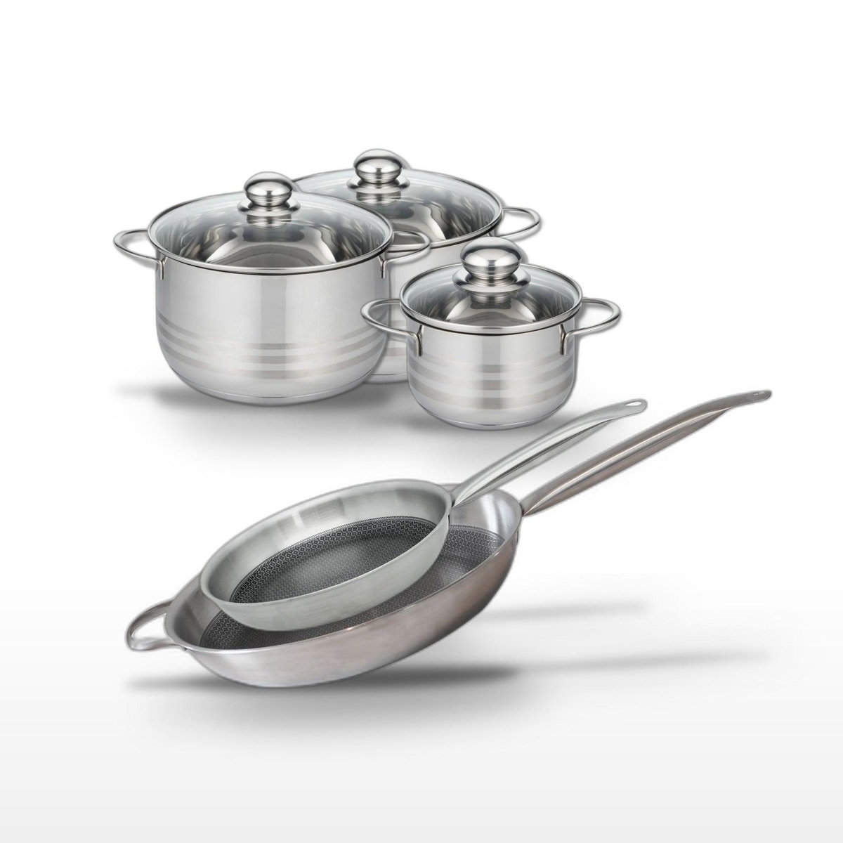 ELO Lot 2 Poêles 28/32cm & 3 Faitouts 16/20/24cm Elo Relief Solution