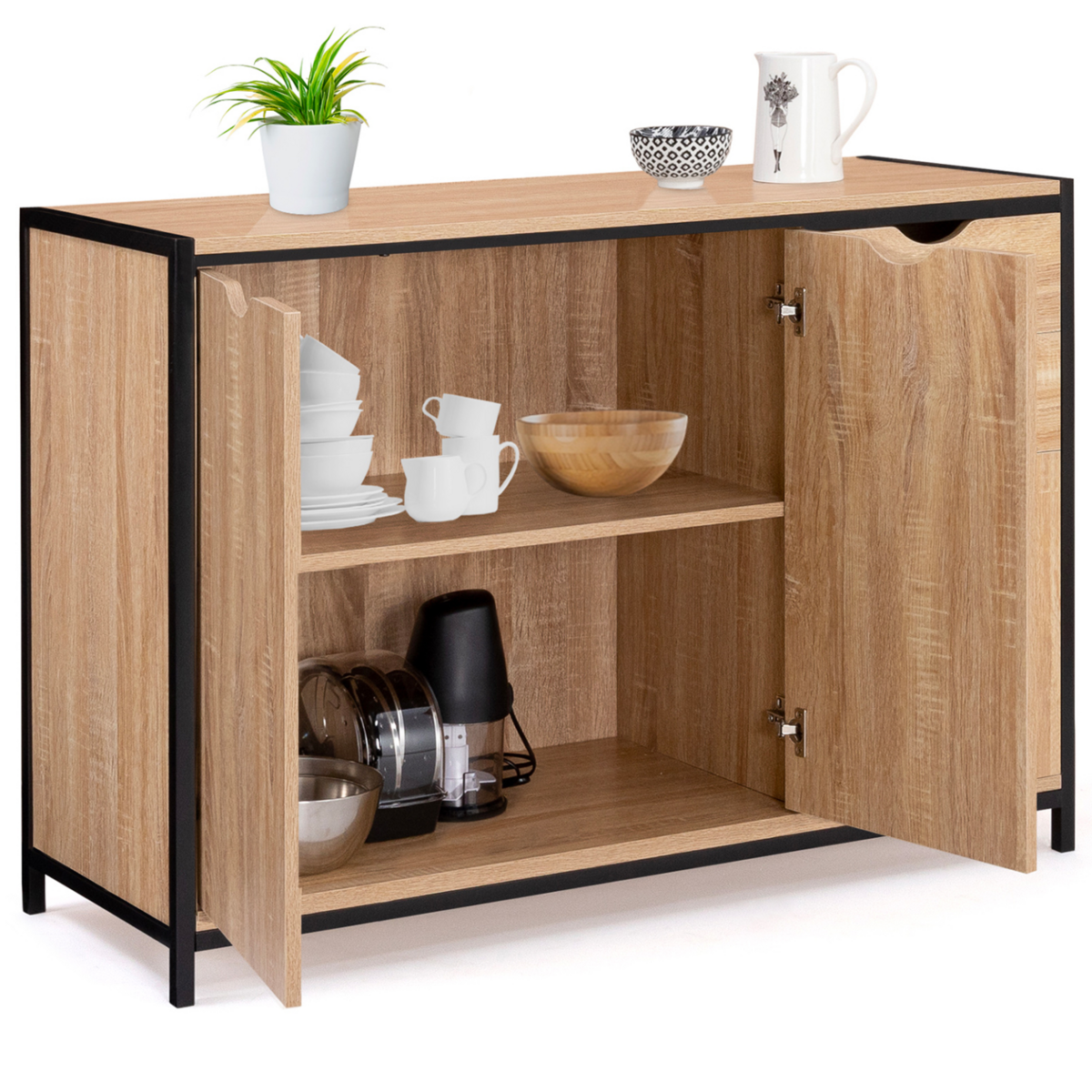 ID MARKET Buffet bas 110 cm DETROIT avec placards et tiroirs design industriel