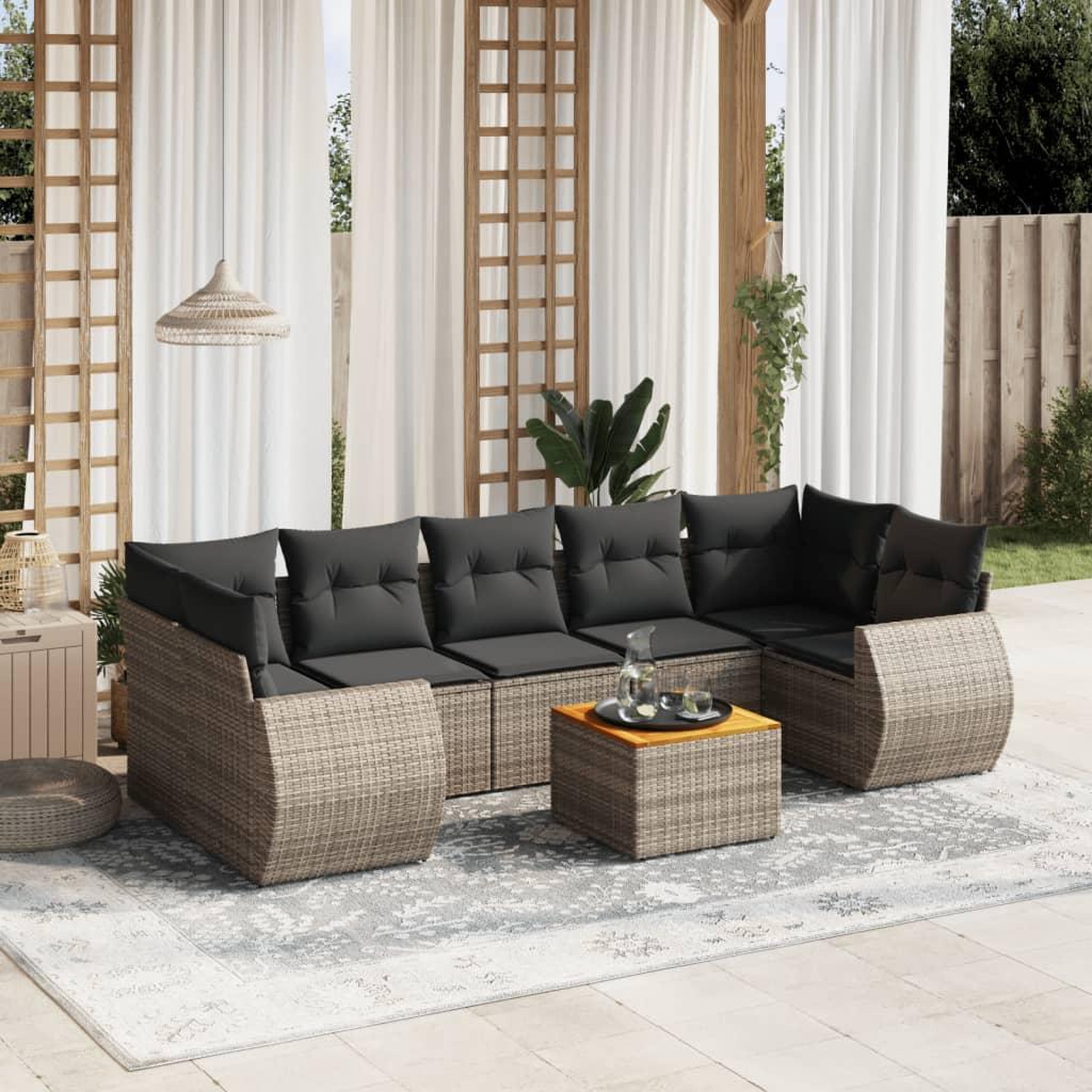 VIDAXL Salon de jardin 8 pcs avec coussins gris resine tressee