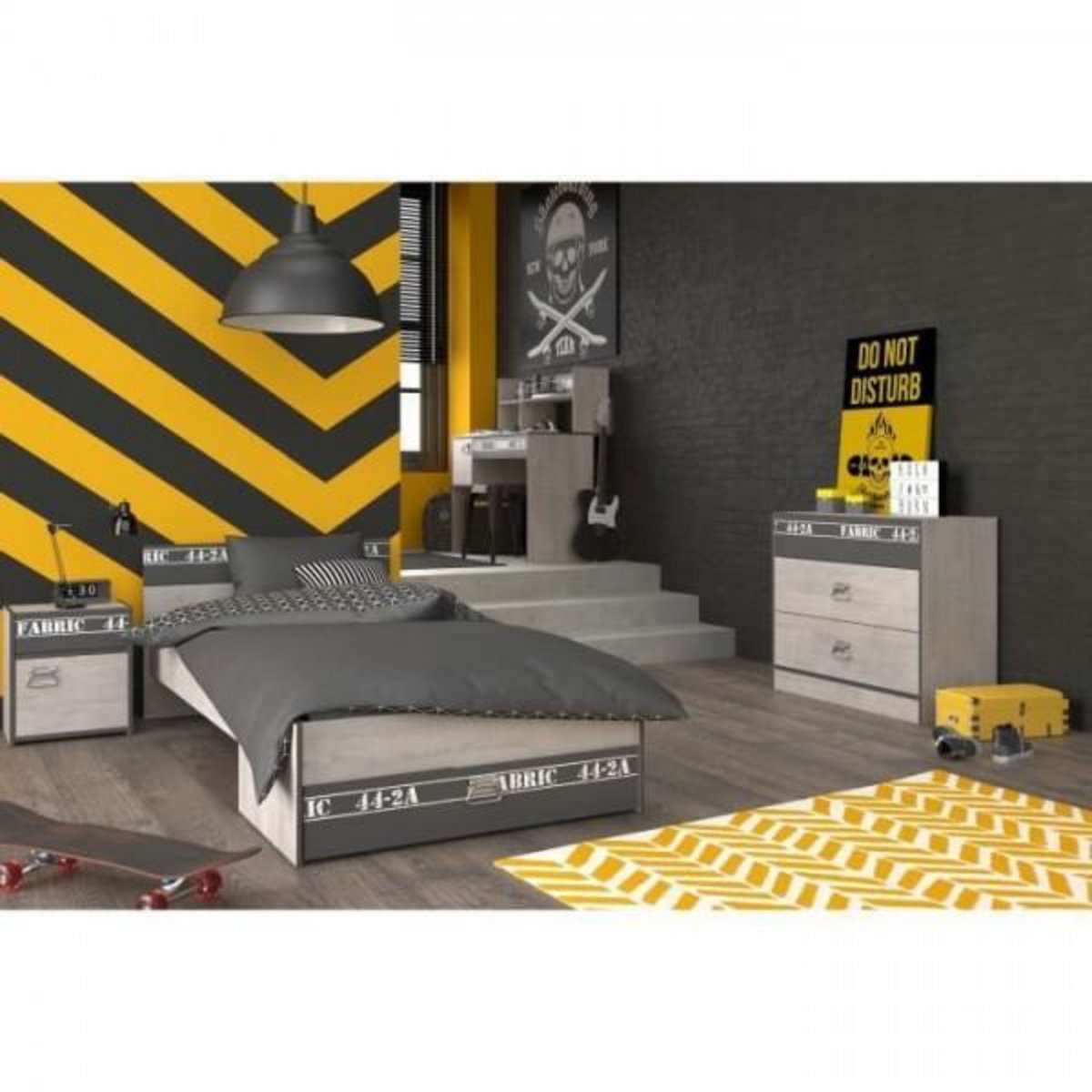 PARISOT PARISOT Chambre enfant complete - Industriel - Décor gris loft et ombre - l 90 x L 200 cm - NOA