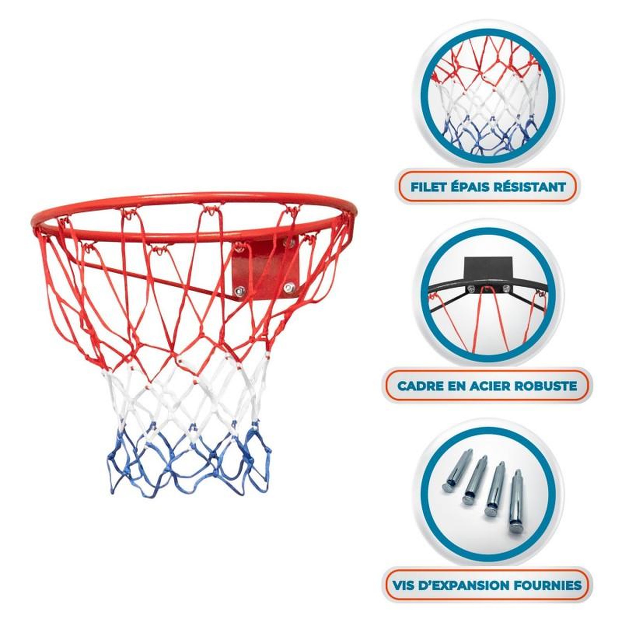 Voir la diapositive 5 : BUMBER Pack arceau de basket  rouge ( 45 cm) et filet phosphorescent inclus