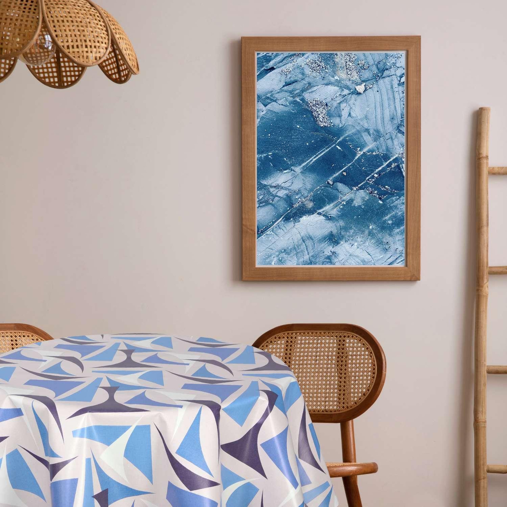 Voir la diapositive 2 : HABITABLE Nappe en toile cirée ronde figu - diam. 135 cm - bleu