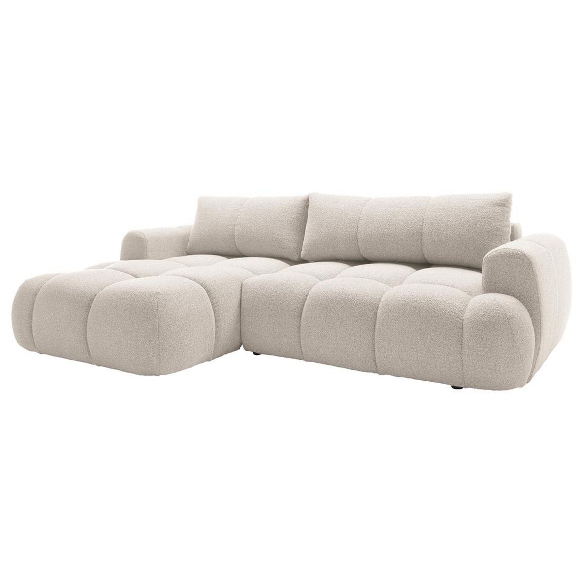 BEST MOBILIER Yulin - canapé d'angle gauche 4 places convertible avec coffre en tissu bouclette