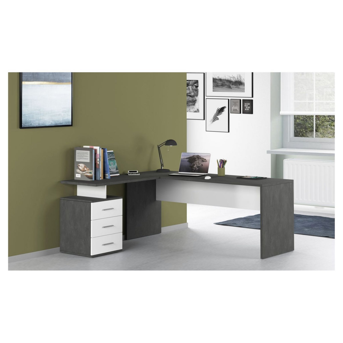 Bureau d'angle droit 3 tiroirs 180 cm VASTO