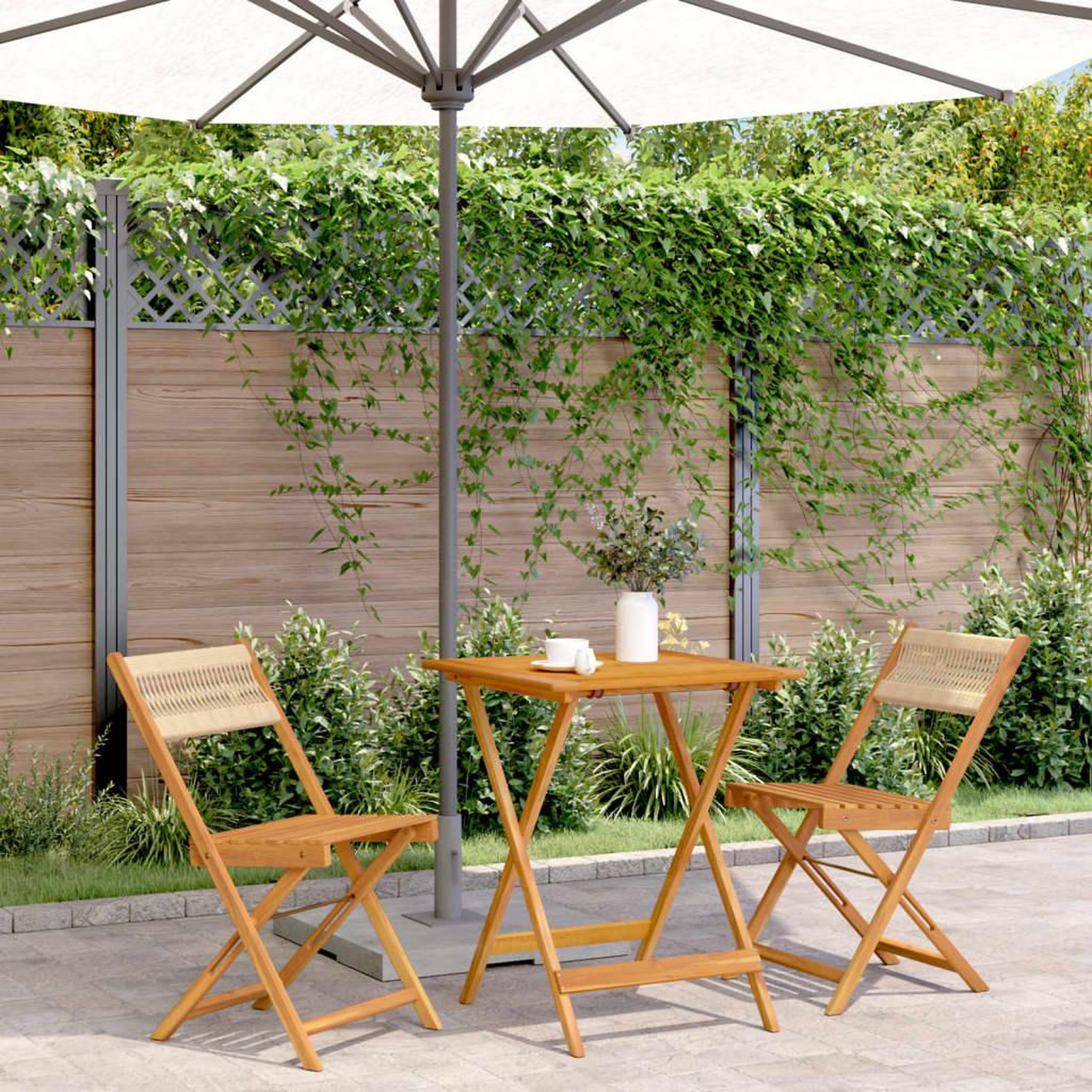 VIDAXL Ensemble de bistro 3 pcs beige polypropylene et bois massif