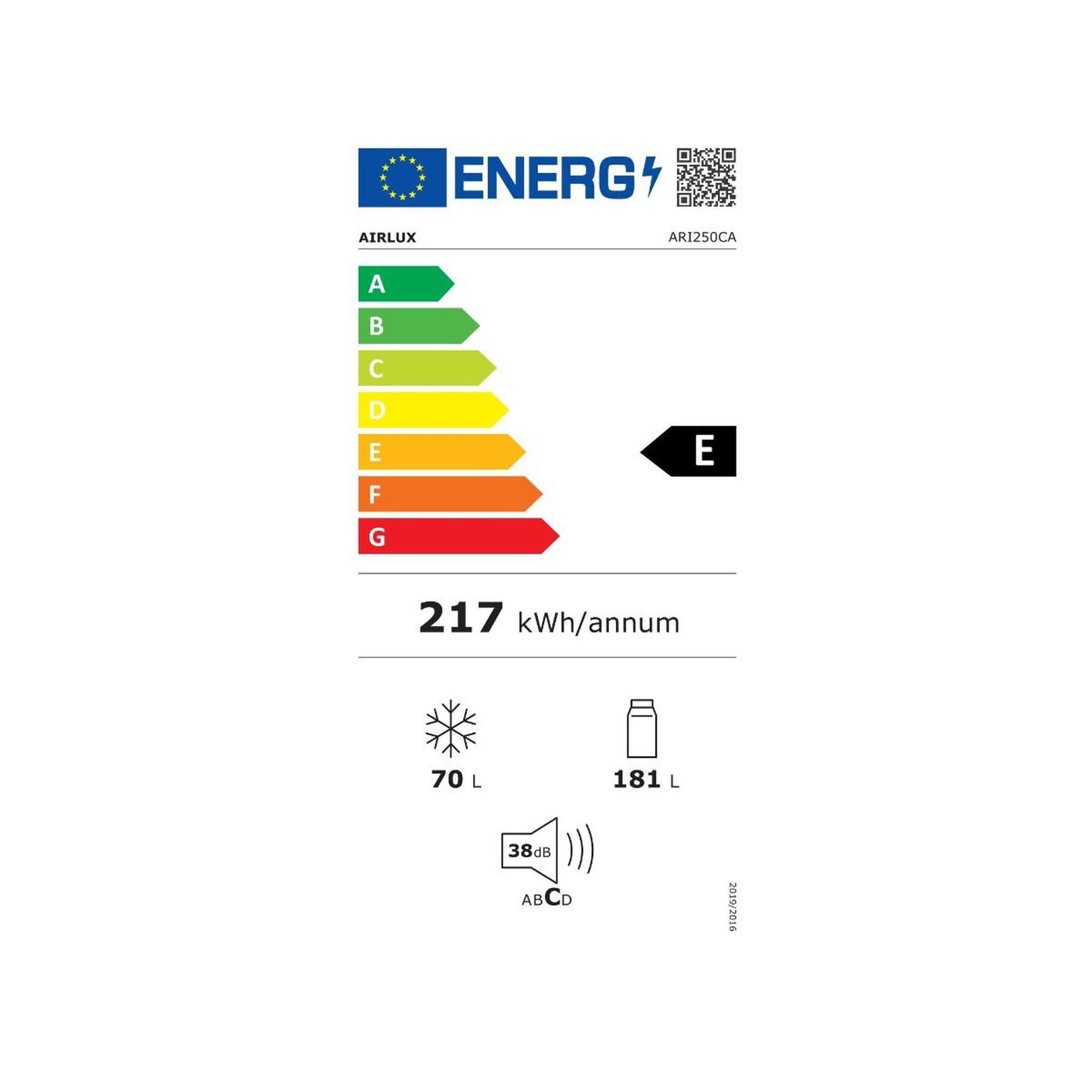 Voir la diapositive 2 : Airlux Réfrigérateur combiné intégrable à glissières 251l - ari250ca
