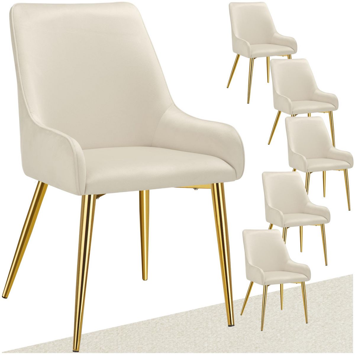 tectake Chaise rembourrée en velours rembourré beige Lot de 6