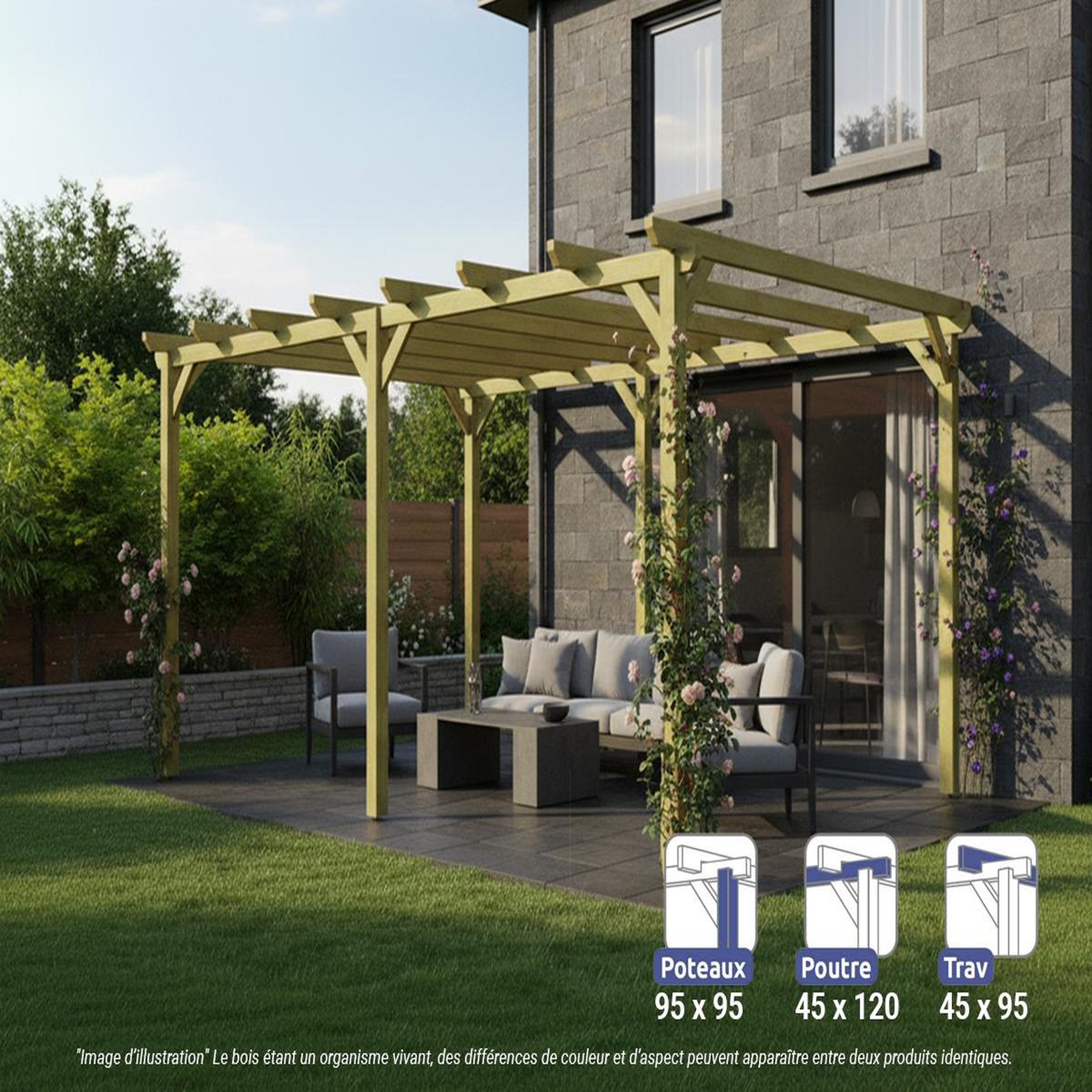 JARDIDECO Pergola massive en bois le havre 510 x 420 cm - maderland