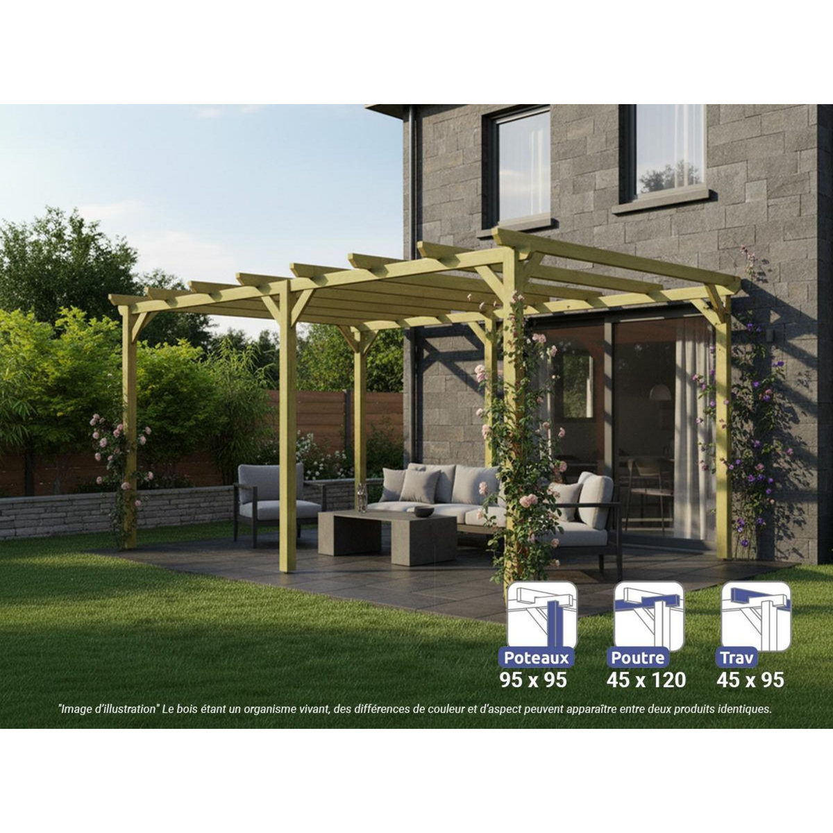JARDIDECO Pergola massive en bois Le Havre 510 x 420 cm - Maderland