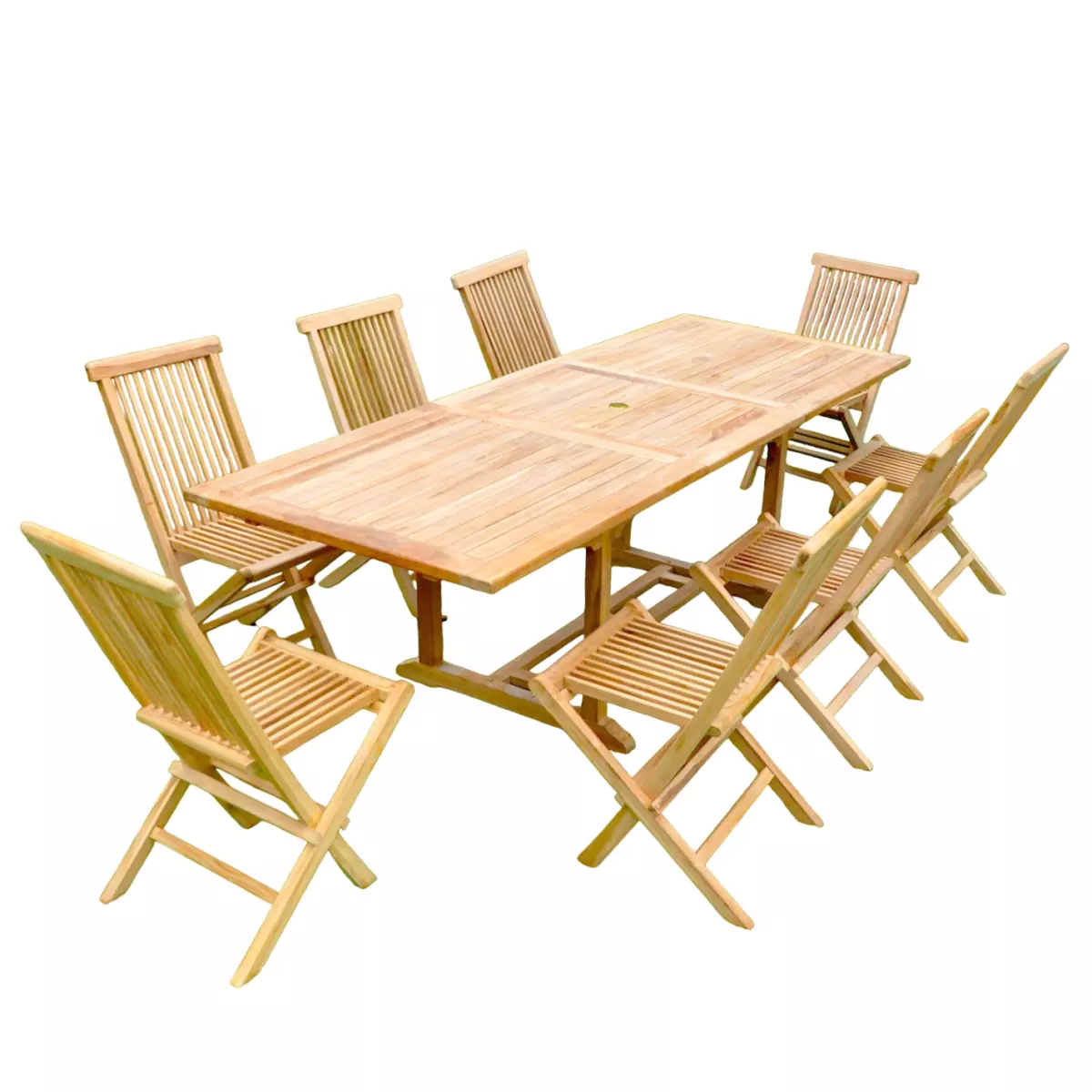 CONCEPT USINE Salon de jardin Teck massif 8-10 personnes - Table rectangulaire + 8 chaises KAJANG