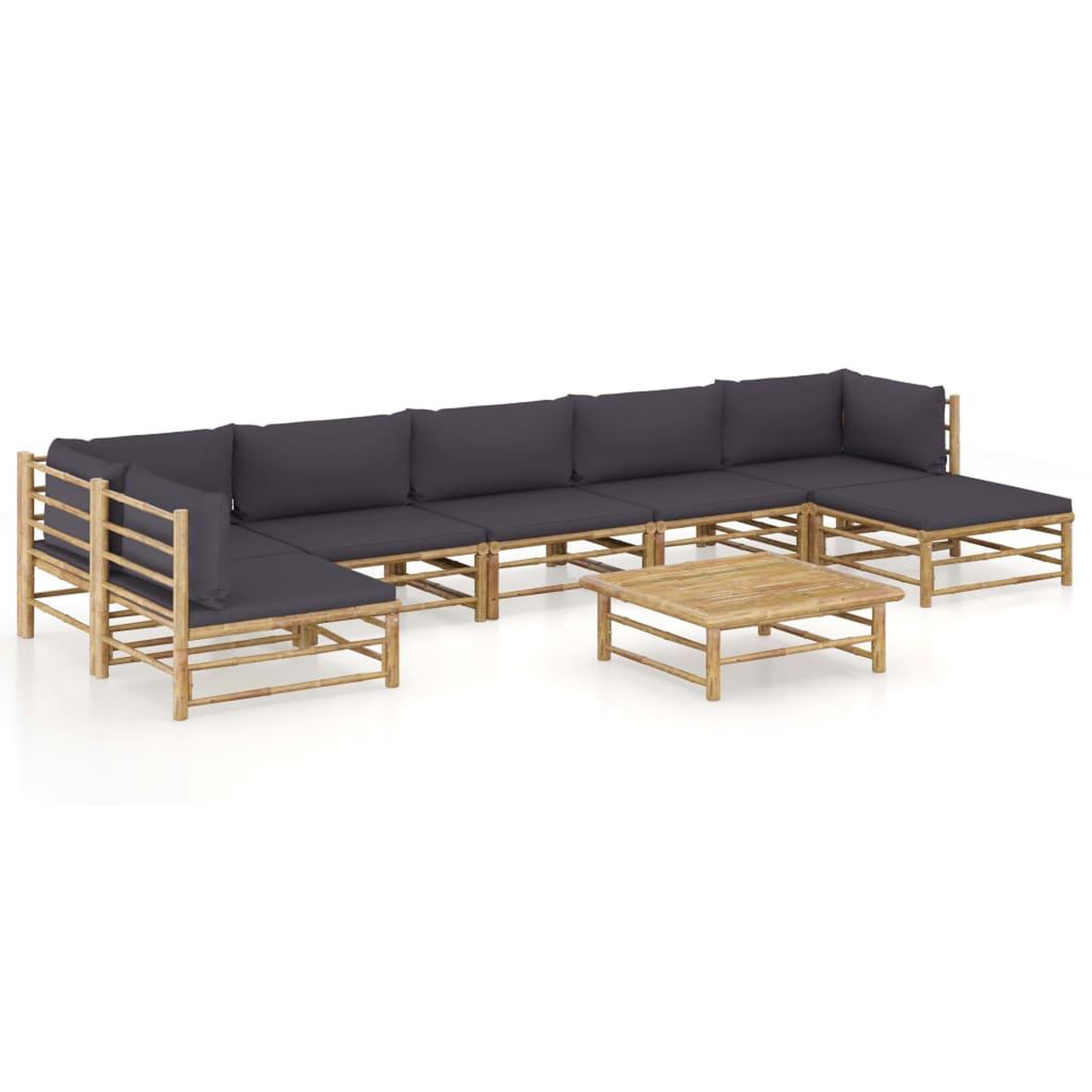 Voir la diapositive 1 : VIDAXL Salon de jardin 8 pcs avec coussins gris fonce bambou