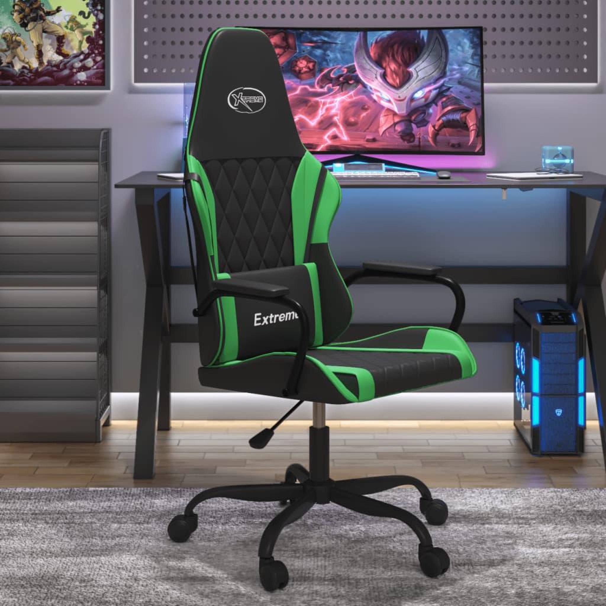 VIDAXL Chaise de jeu de massage Noir et vert Similicuir